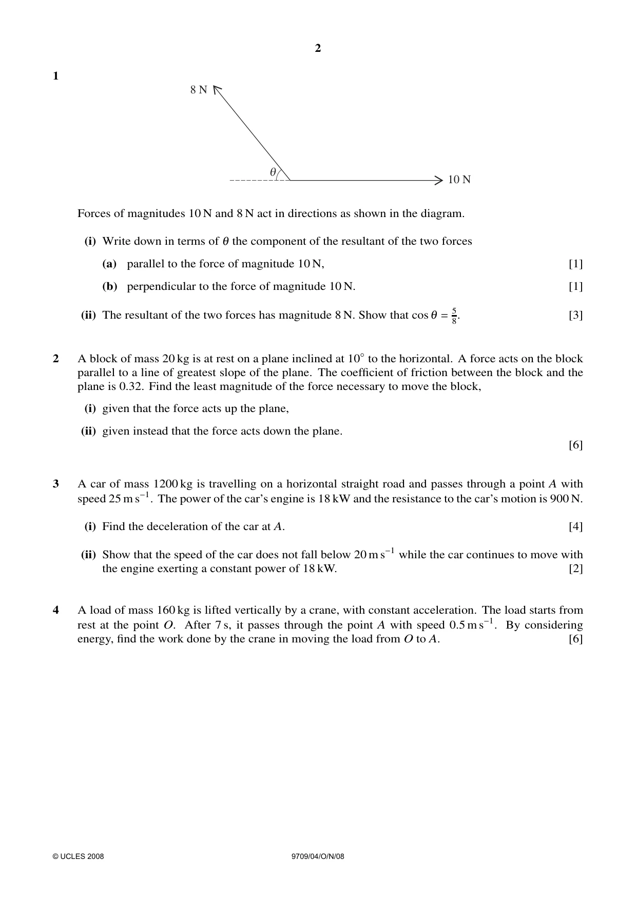 Cambridge A Level Mathematics 9709 2008 Oct/Nov Paper 4 · Variant 1 question paper, page 2 of 4