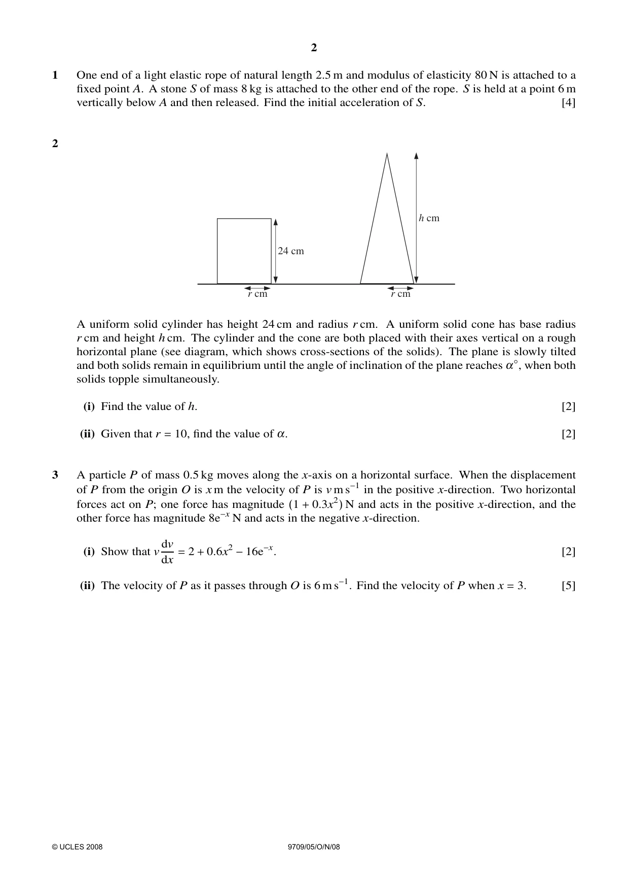 Cambridge A Level Mathematics 9709 2008 Oct/Nov Paper 5 · Variant 1 question paper, page 2 of 4
