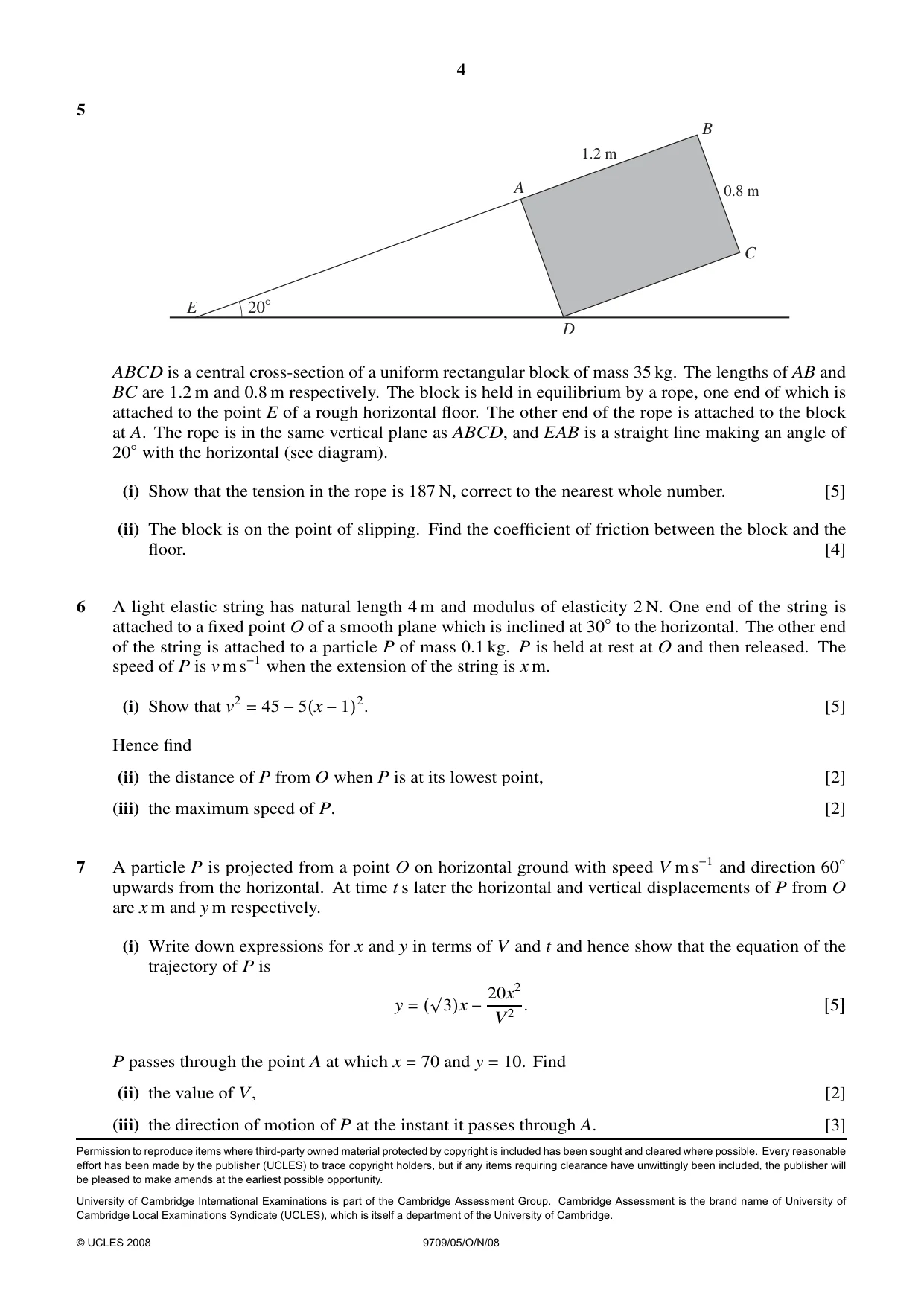 Cambridge A Level Mathematics 9709 2008 Oct/Nov Paper 5 · Variant 1 question paper, page 4 of 4