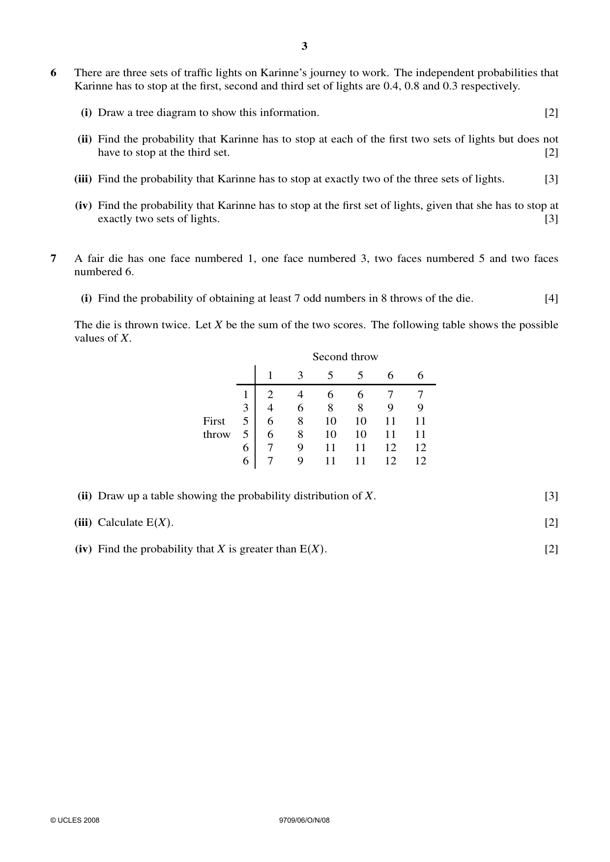 Cambridge A Level Mathematics 9709 2008 Oct/Nov Paper 6 · Variant 1 question paper, page 3 of 4