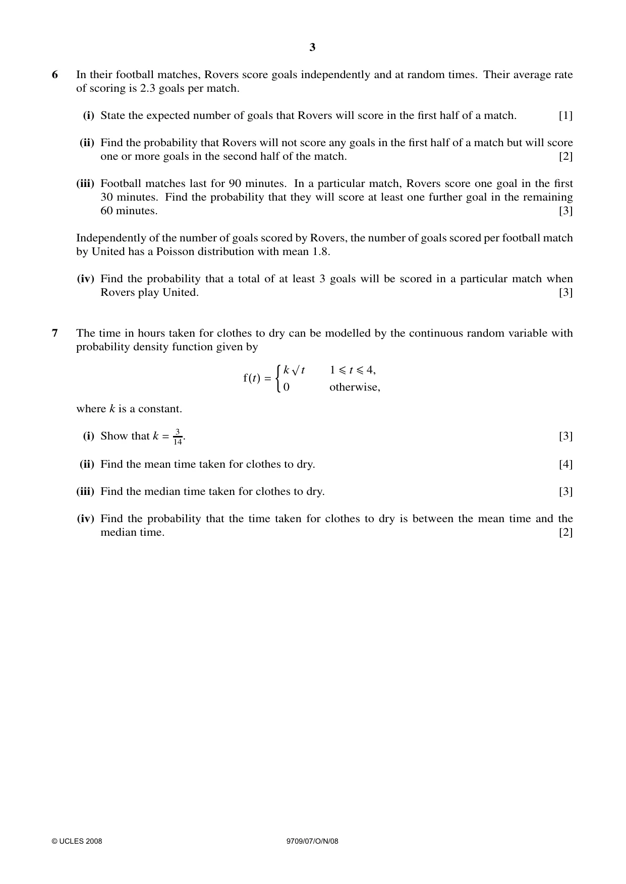 Cambridge A Level Mathematics 9709 2008 Oct/Nov Paper 7 · Variant 1 question paper, page 3 of 4