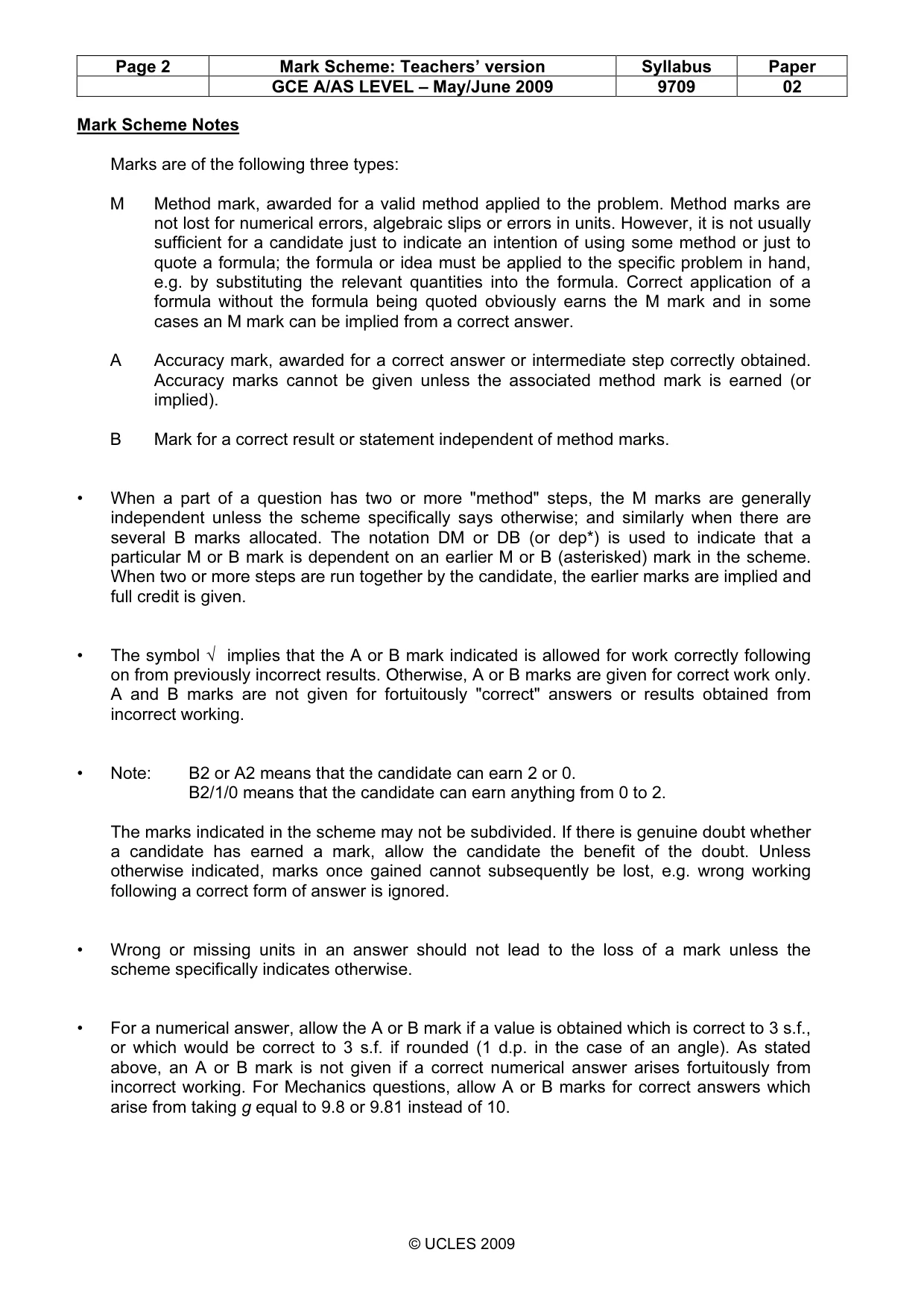 Mark scheme, page 2 of 5