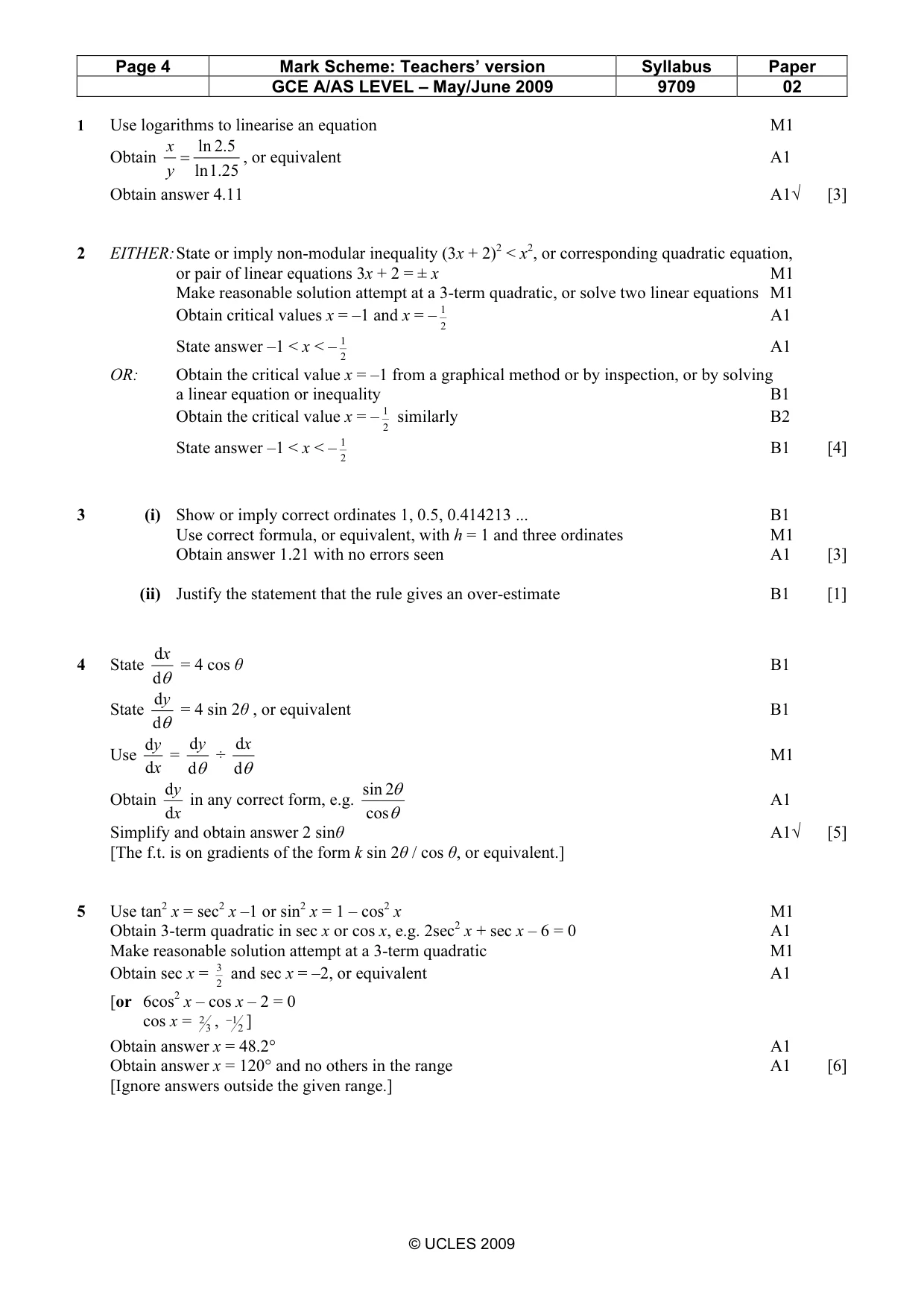 Mark scheme, page 4 of 5