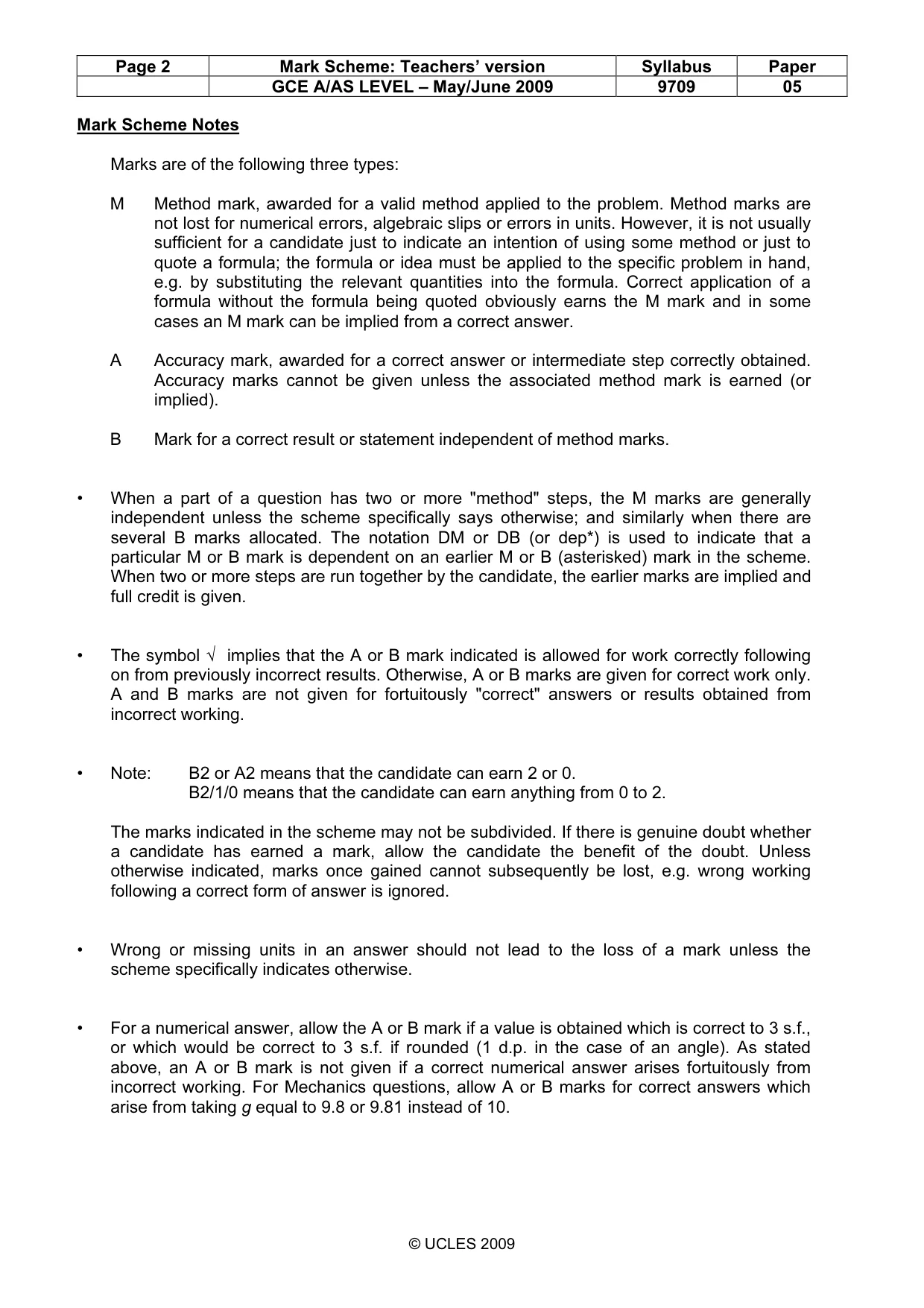 Mark scheme, page 2 of 5