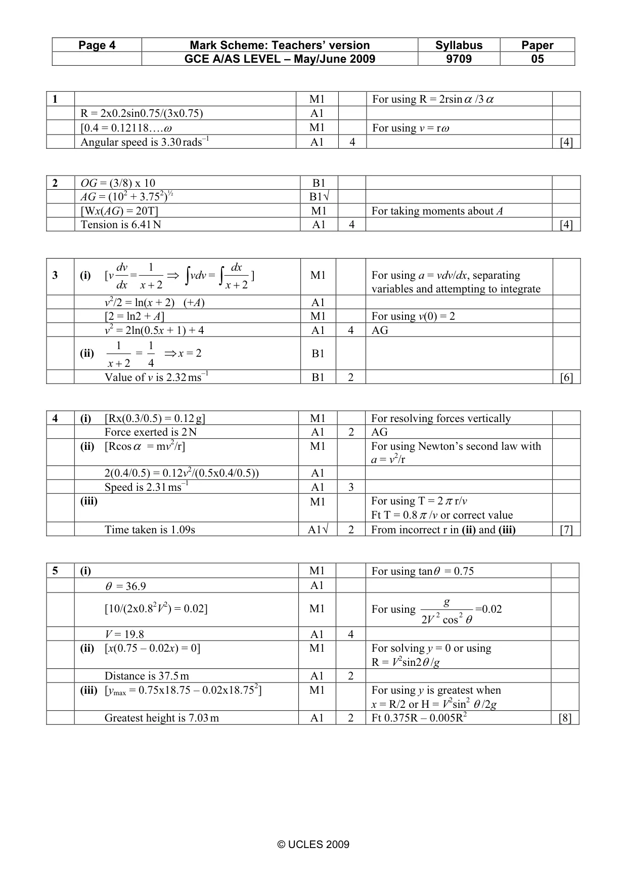 Mark scheme, page 4 of 5