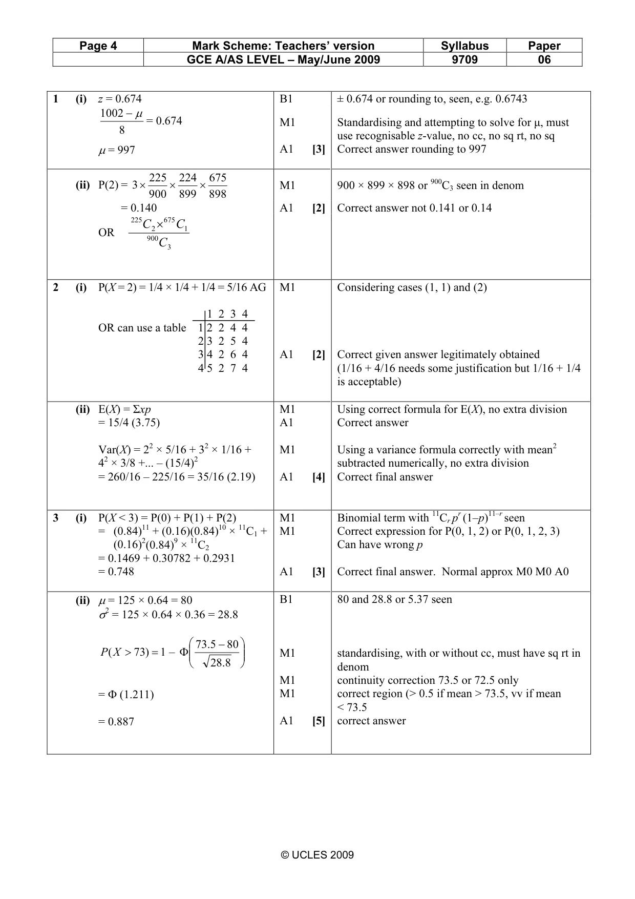 Mark scheme, page 4 of 6