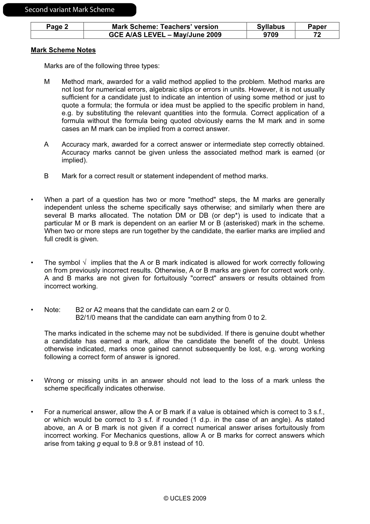 Mark scheme, page 9 of 13