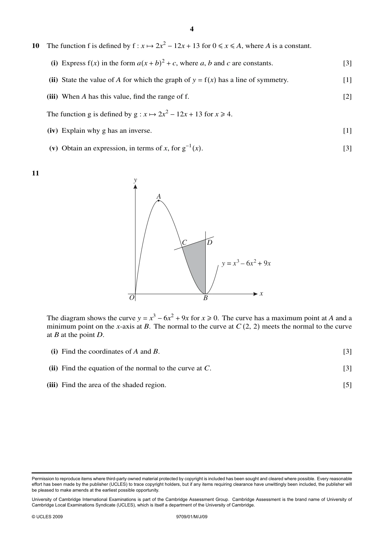 Cambridge A Level Mathematics 9709 2009 May/June Paper 1 · Variant 1 question paper, page 4 of 4