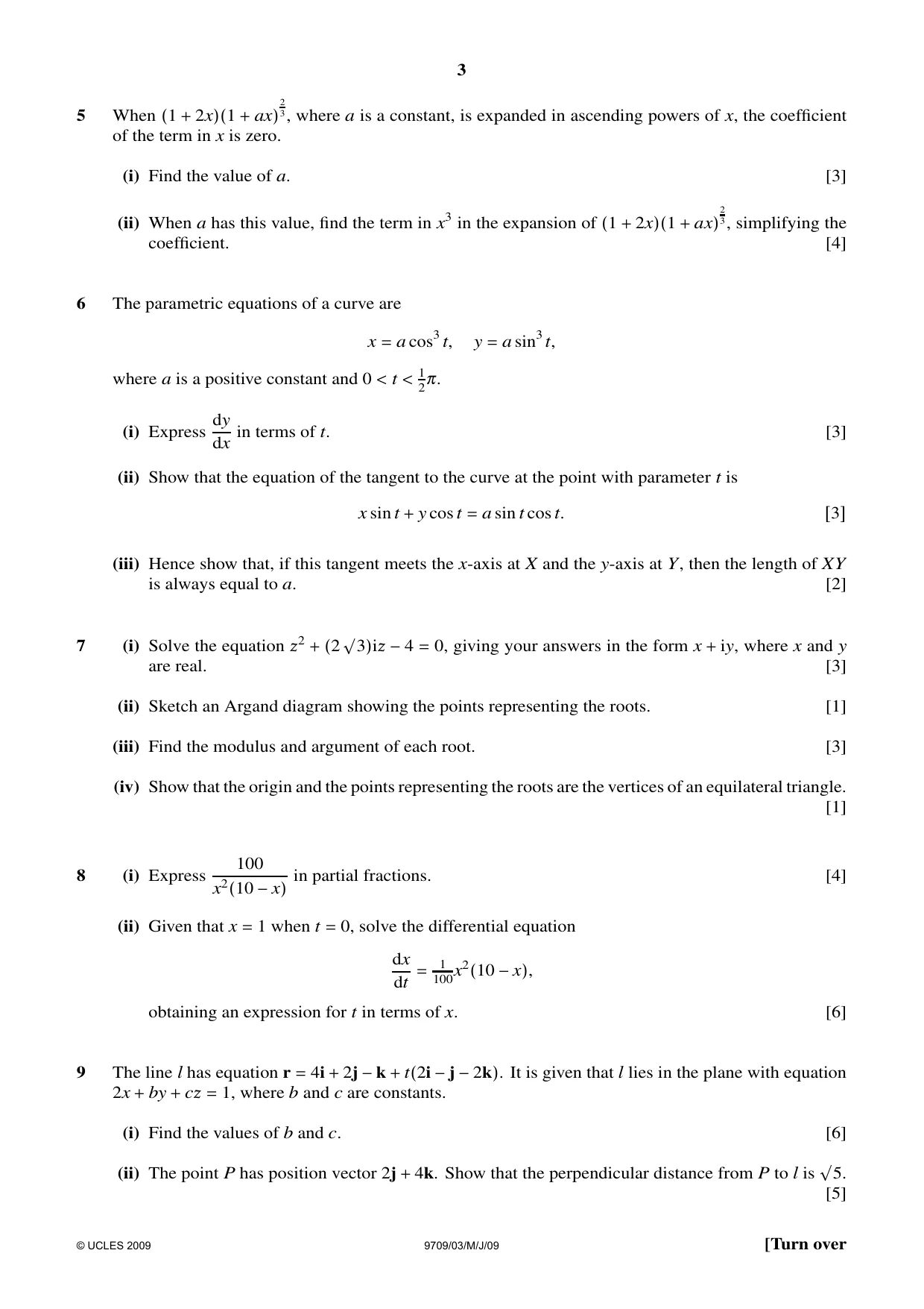 Cambridge A Level Mathematics 9709 2009 May/June Paper 3 · Variant 1 question paper, page 3 of 4