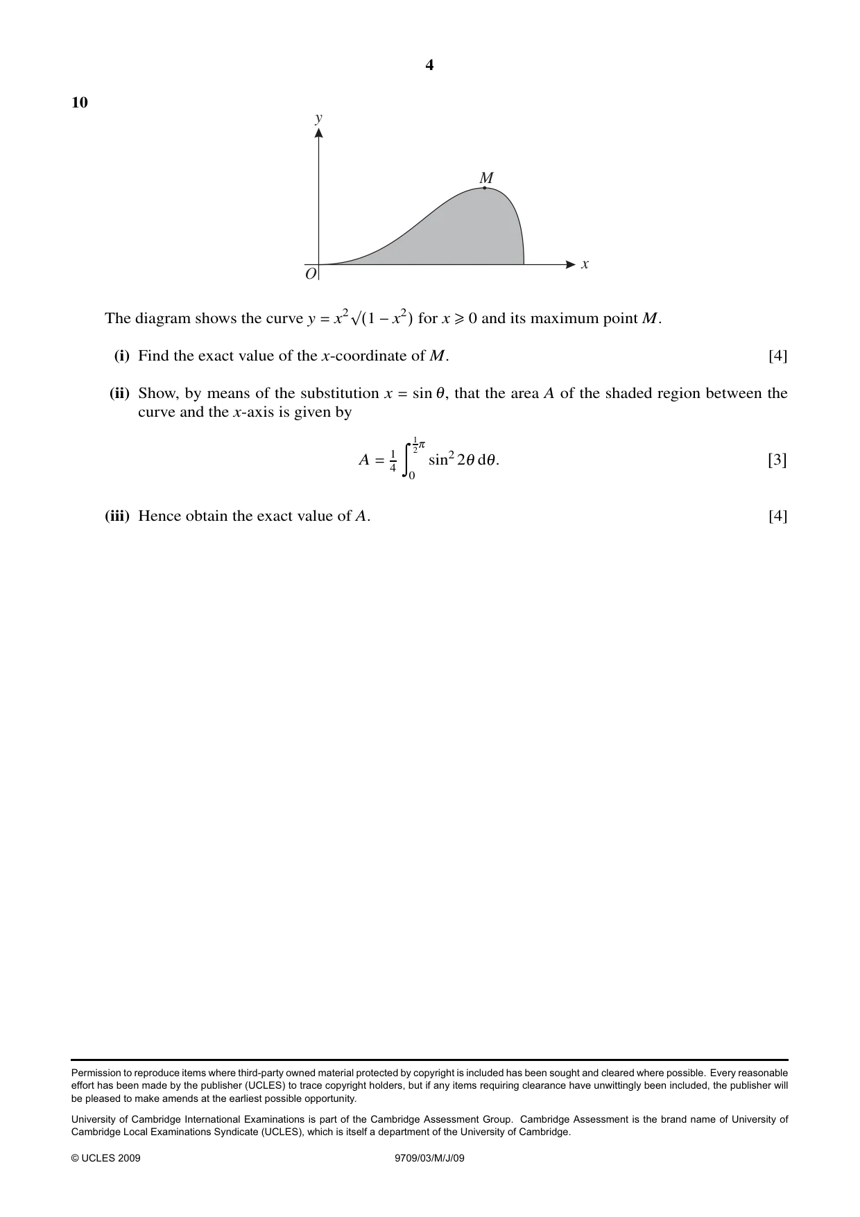 Cambridge A Level Mathematics 9709 2009 May/June Paper 3 · Variant 1 question paper, page 4 of 4