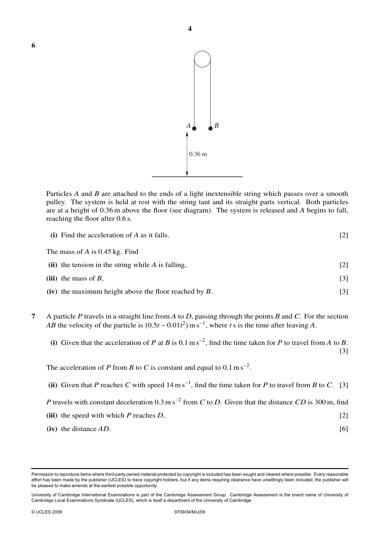 Cambridge A Level Mathematics 9709 2009 May/June Paper 4 · Variant 1 question paper, page 4 of 4