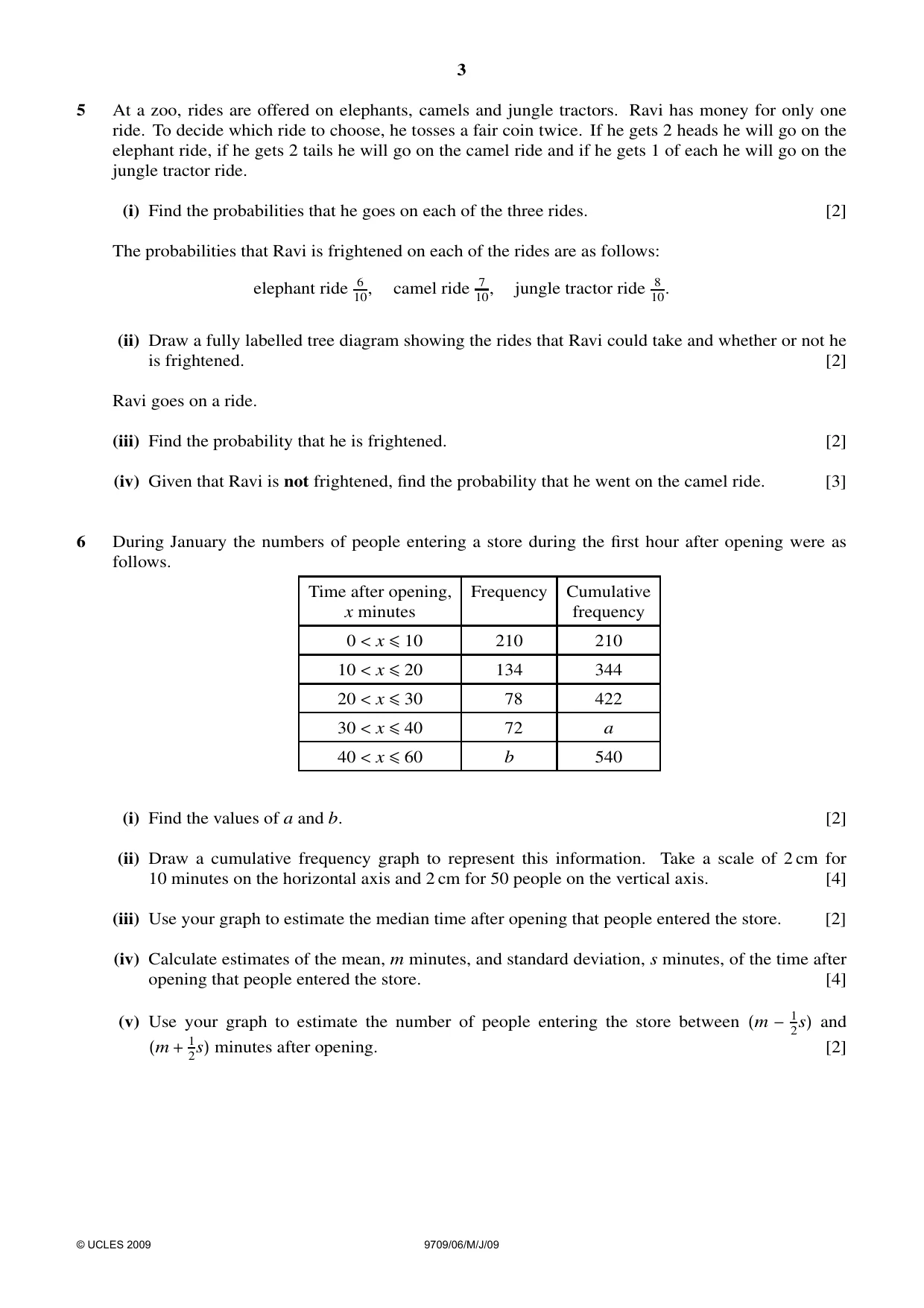 Cambridge A Level Mathematics 9709 2009 May/June Paper 6 · Variant 1 question paper, page 3 of 4