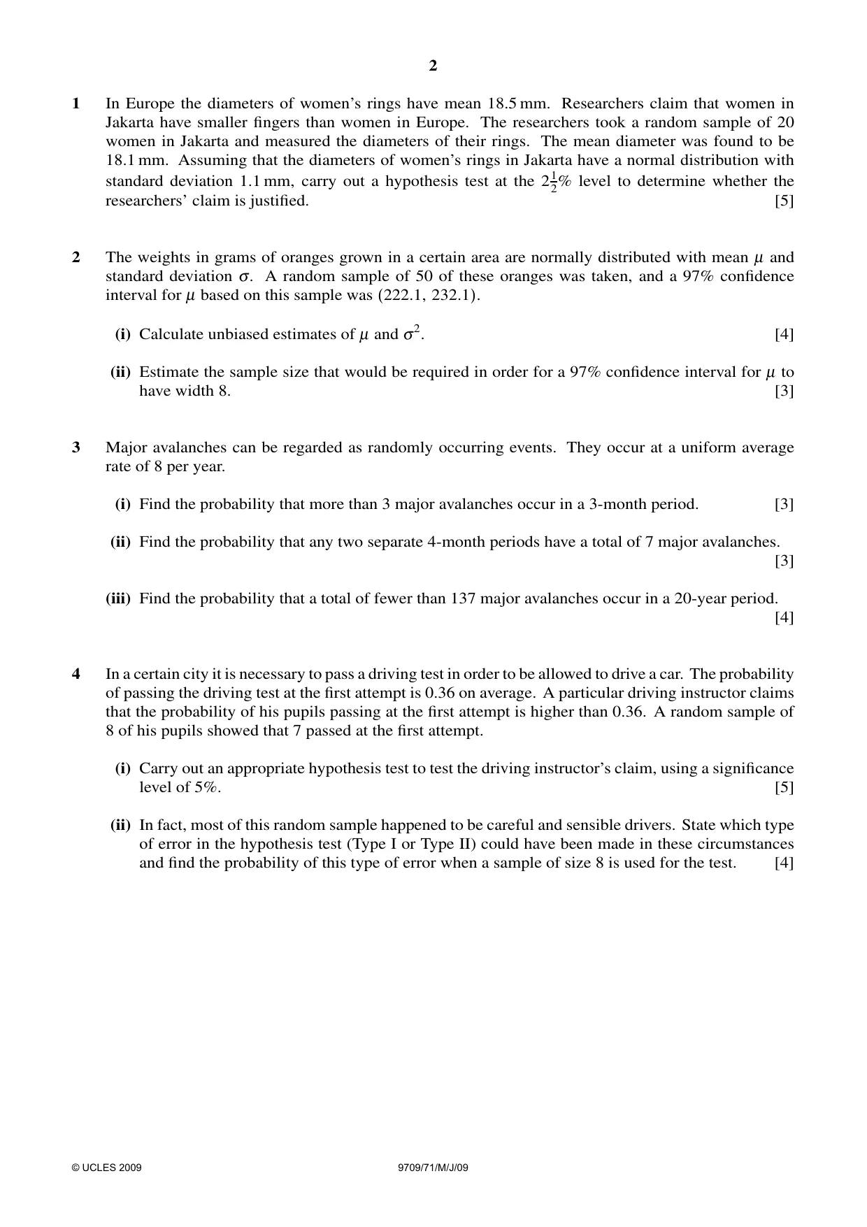 Cambridge A Level Mathematics 9709 2009 May/June Paper 7 · Variant 1 question paper, page 3 of 9
