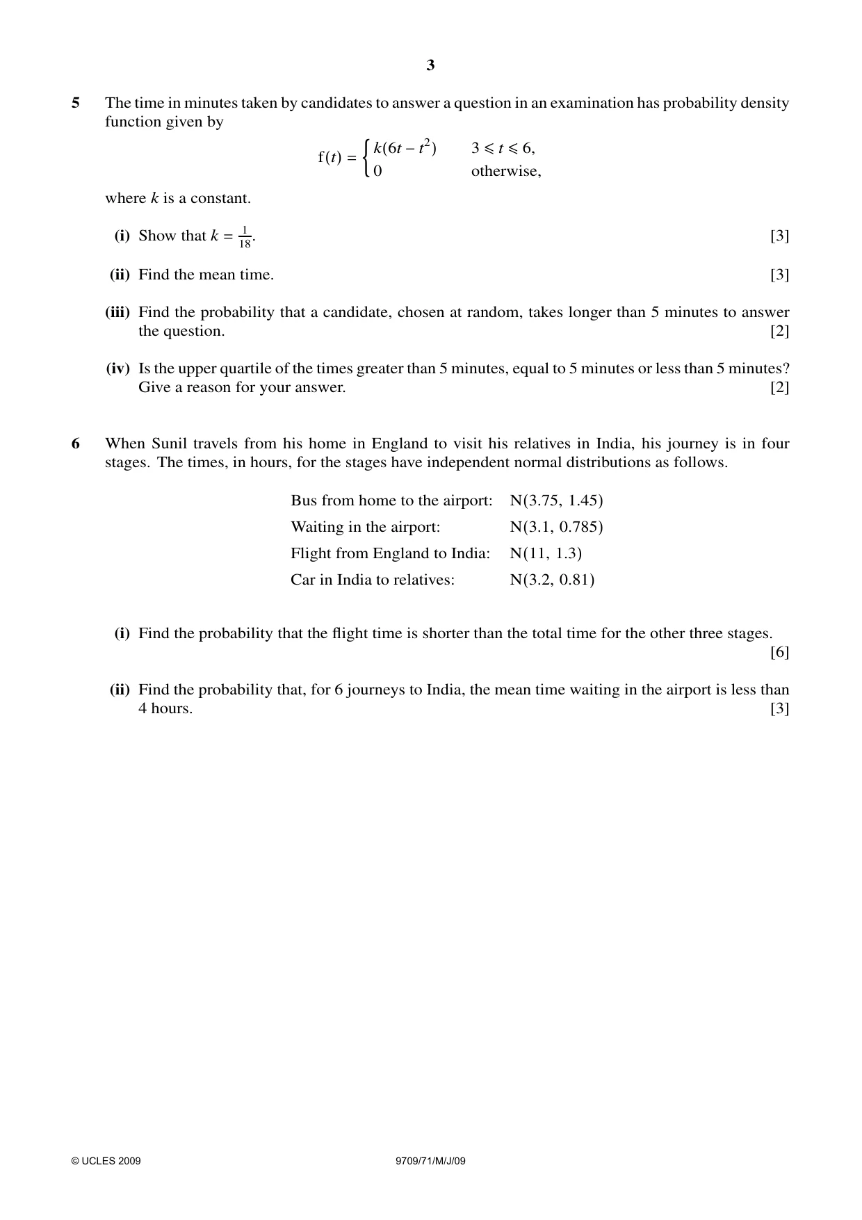 Cambridge A Level Mathematics 9709 2009 May/June Paper 7 · Variant 1 question paper, page 4 of 9