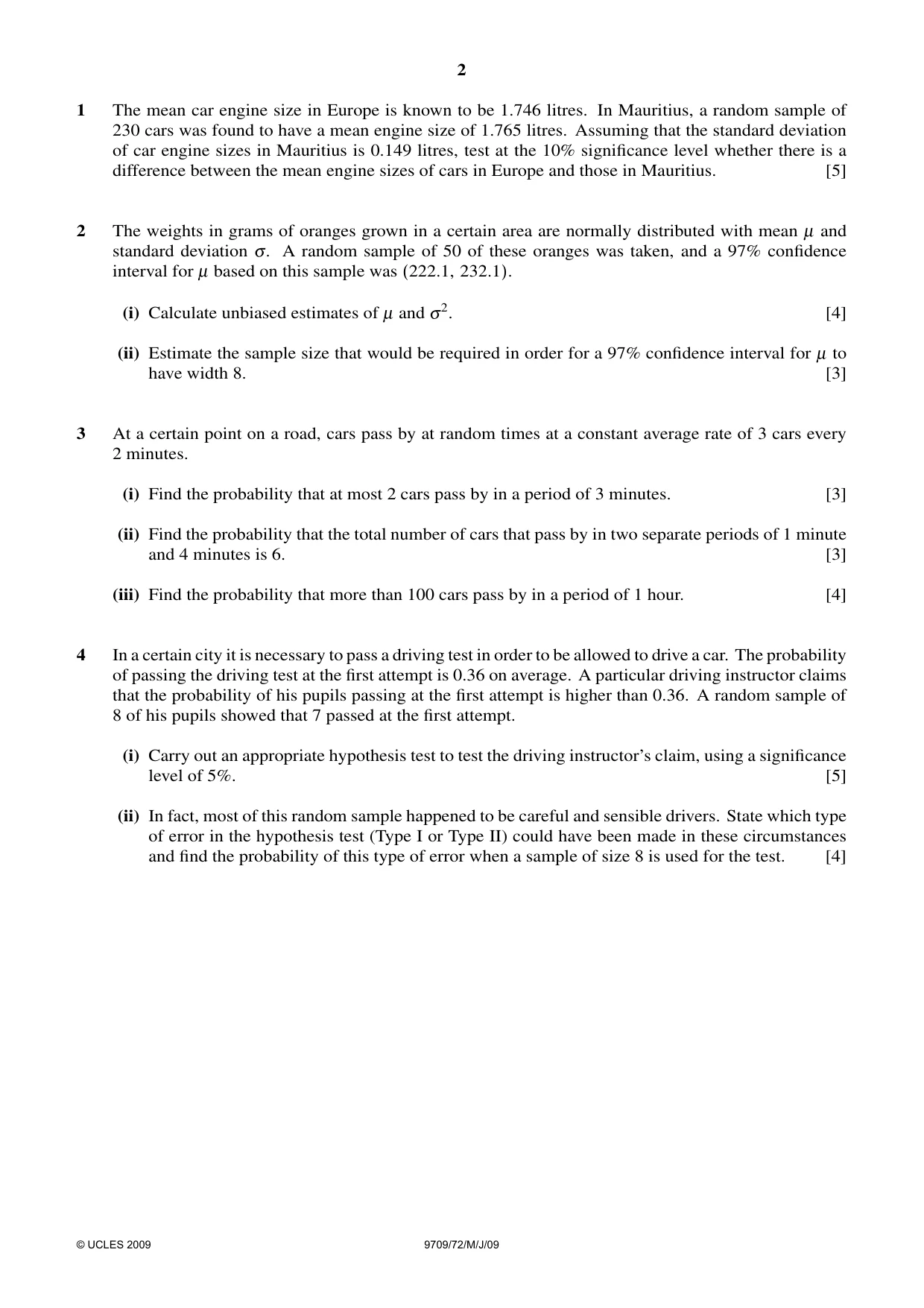 Cambridge A Level Mathematics 9709 2009 May/June Paper 7 · Variant 1 question paper, page 7 of 9