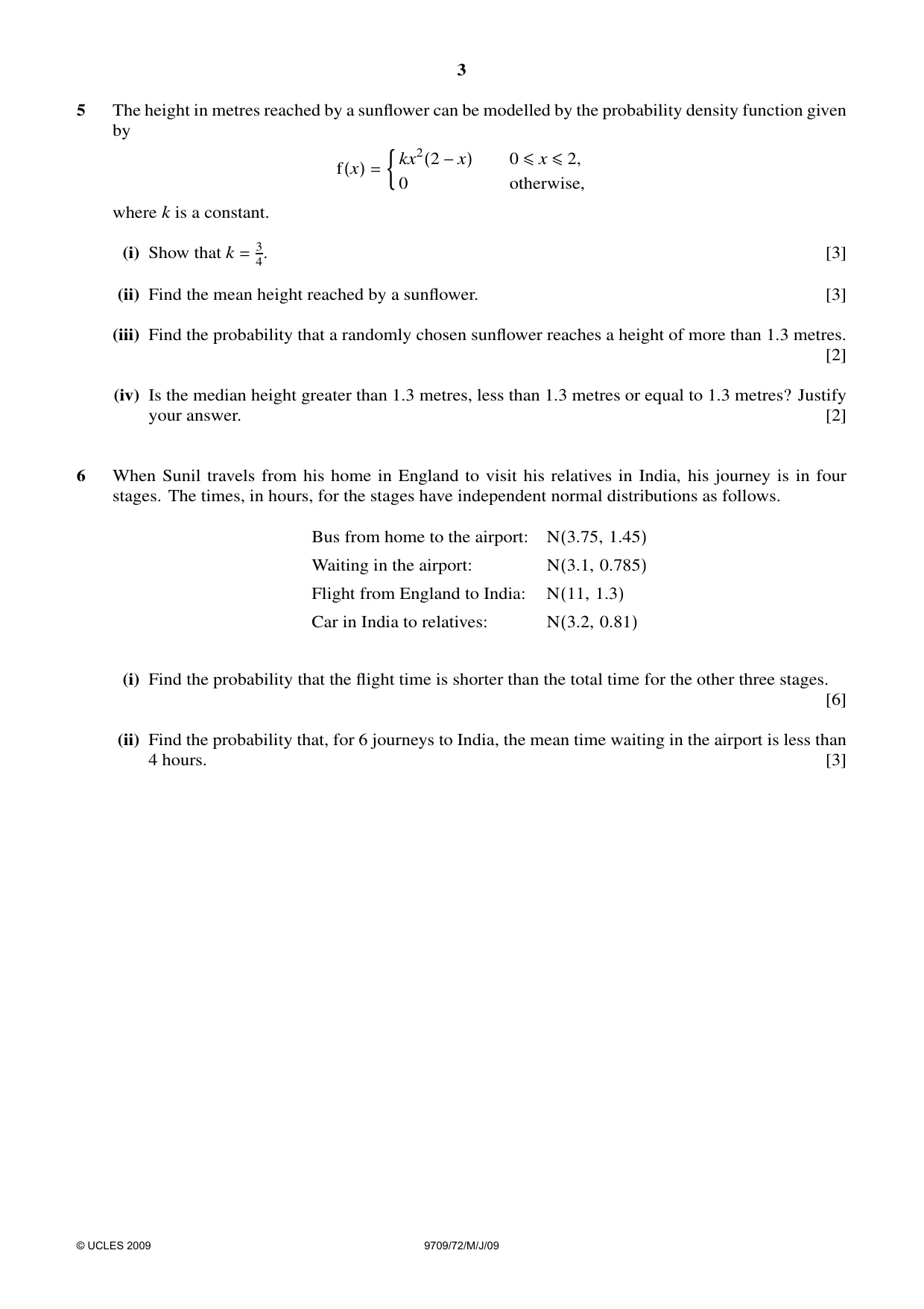 Cambridge A Level Mathematics 9709 2009 May/June Paper 7 · Variant 1 question paper, page 8 of 9