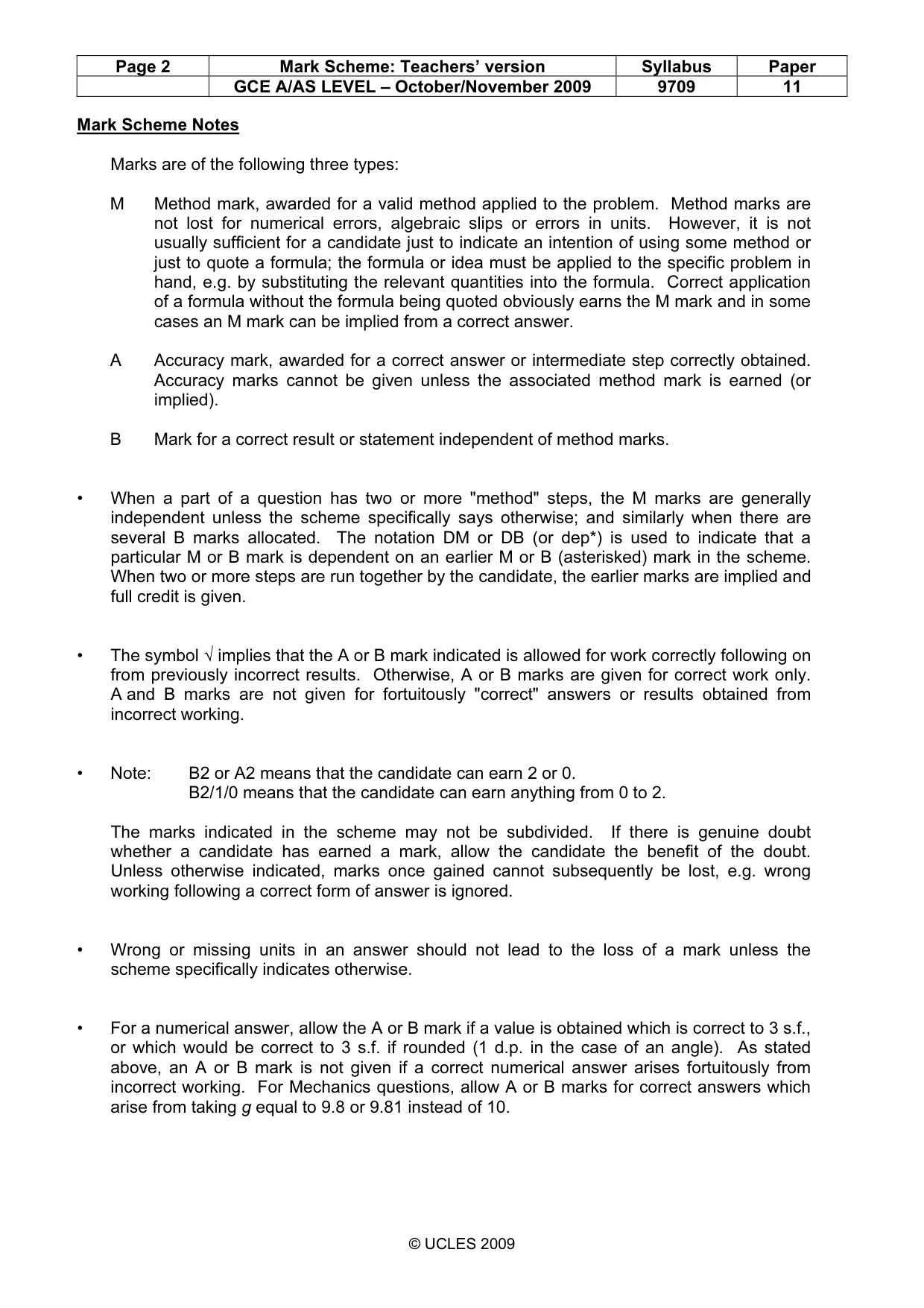 Mark scheme, page 2 of 7
