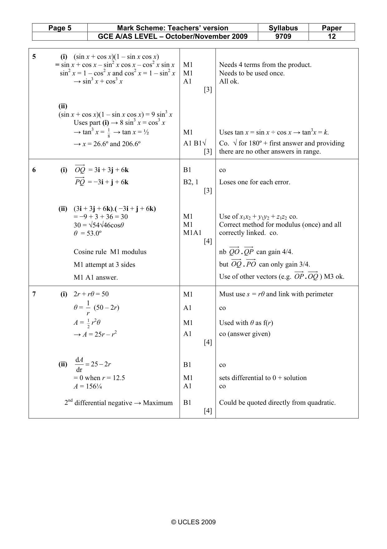 Mark scheme, page 5 of 7