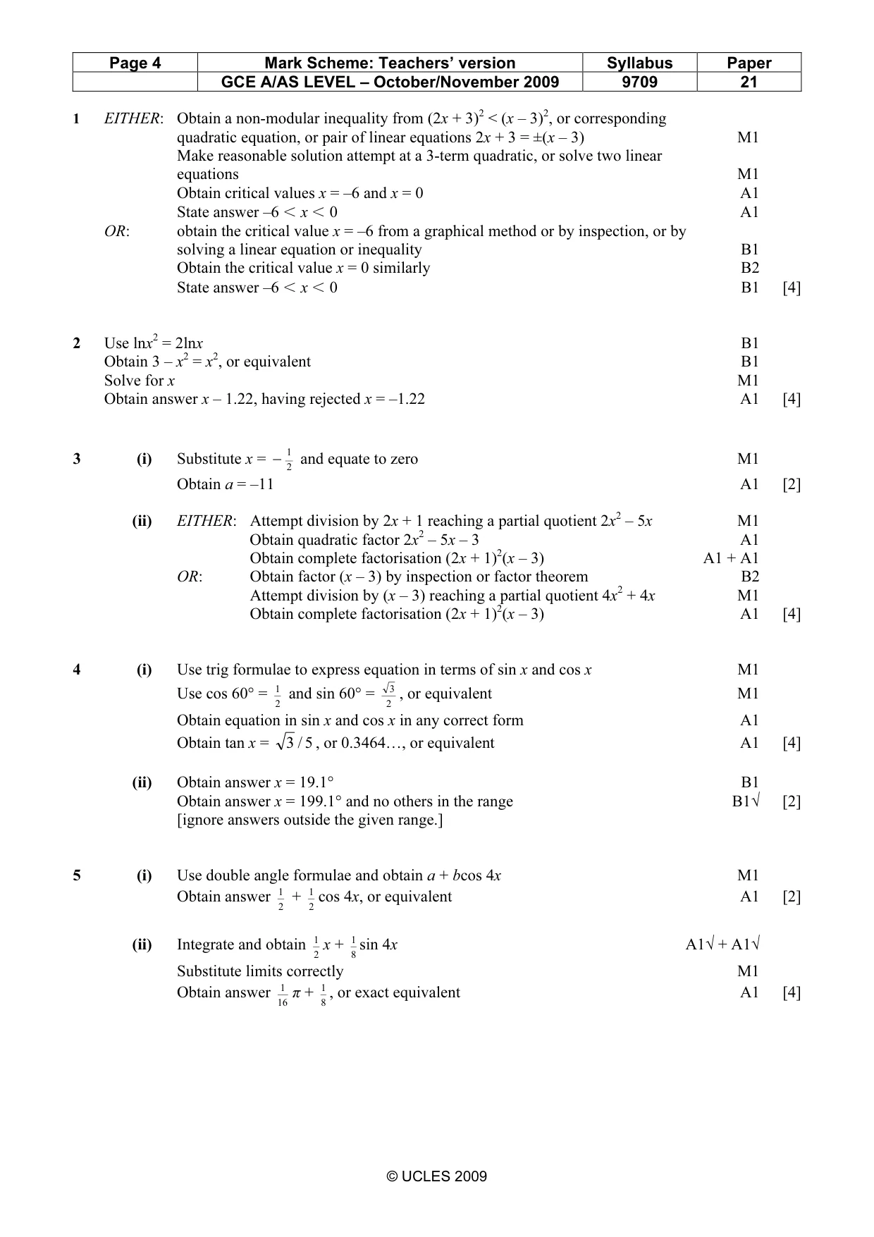 Mark scheme, page 4 of 5