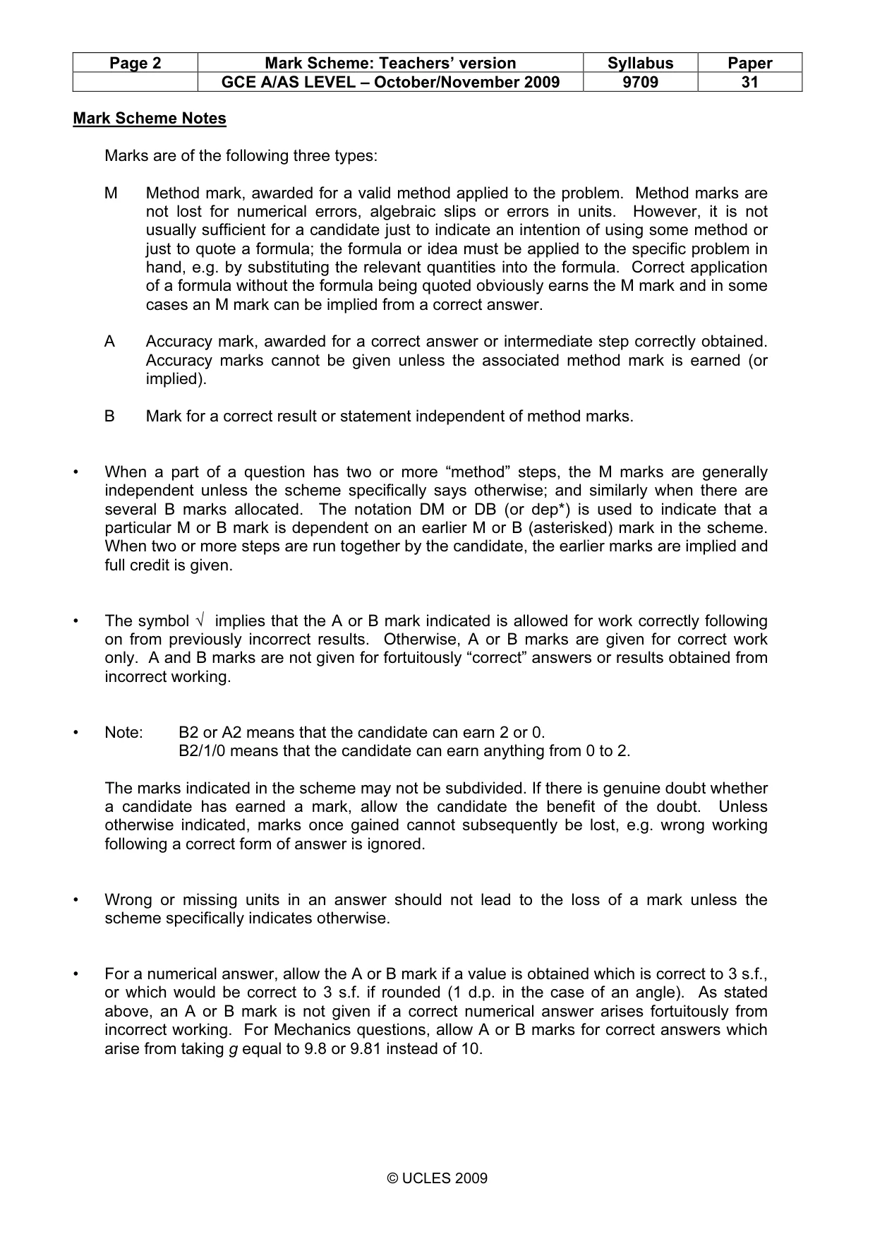 Mark scheme, page 2 of 7
