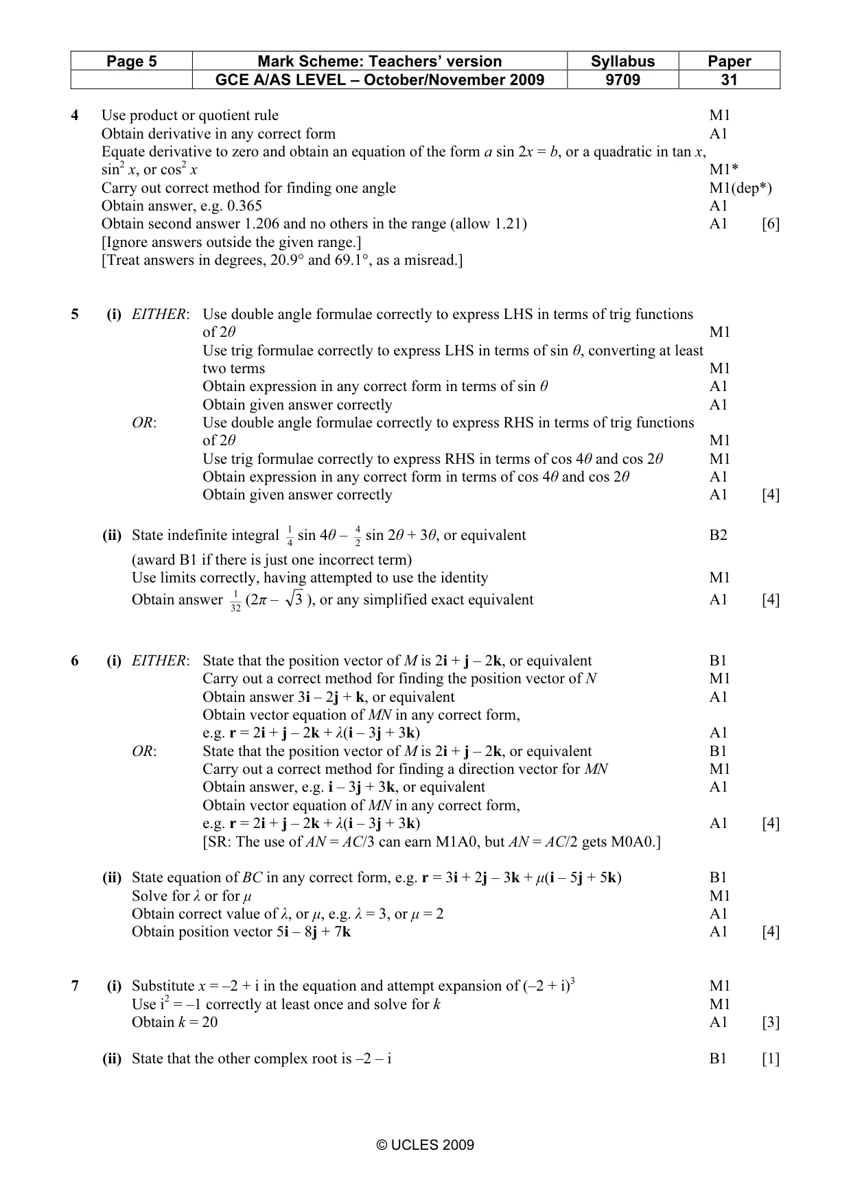 Mark scheme, page 5 of 7