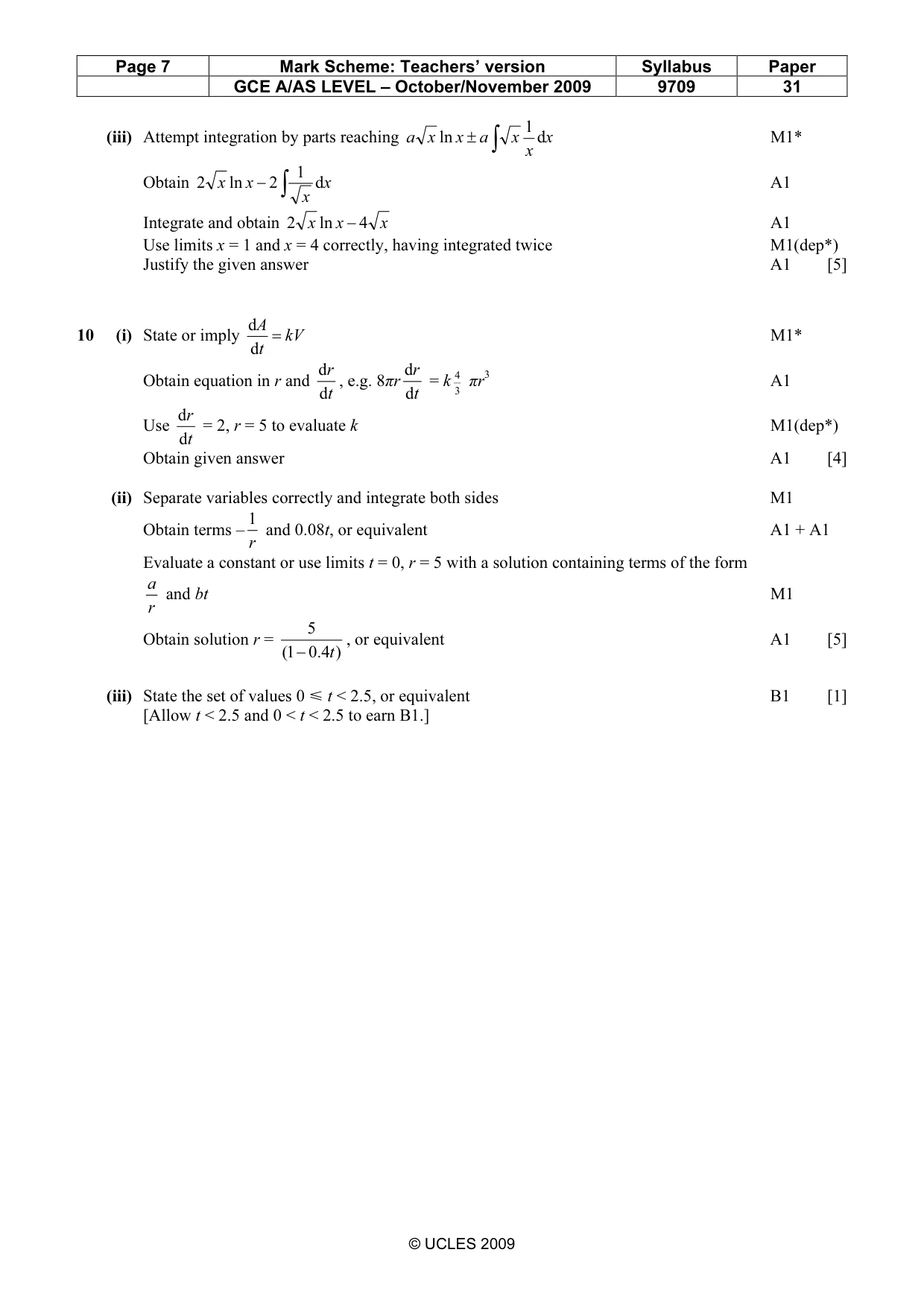 Mark scheme, page 7 of 7