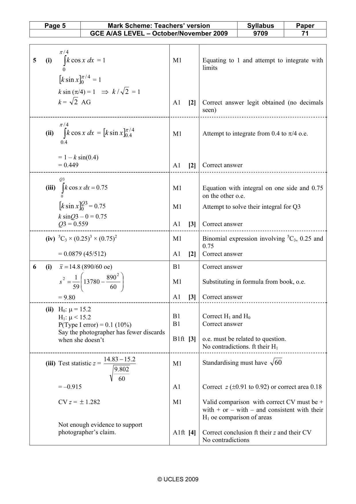Mark scheme, page 5 of 6