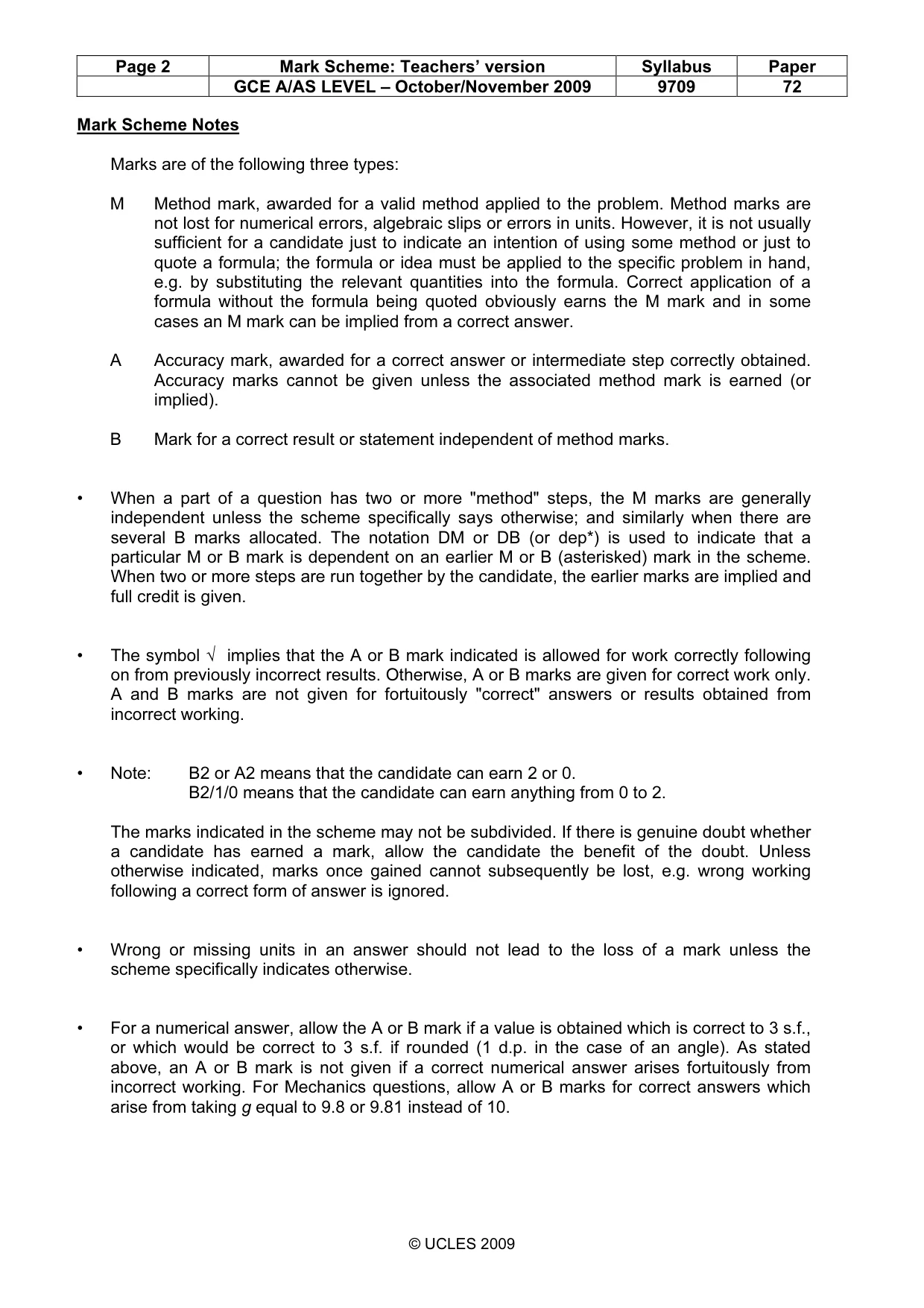 Mark scheme, page 2 of 6