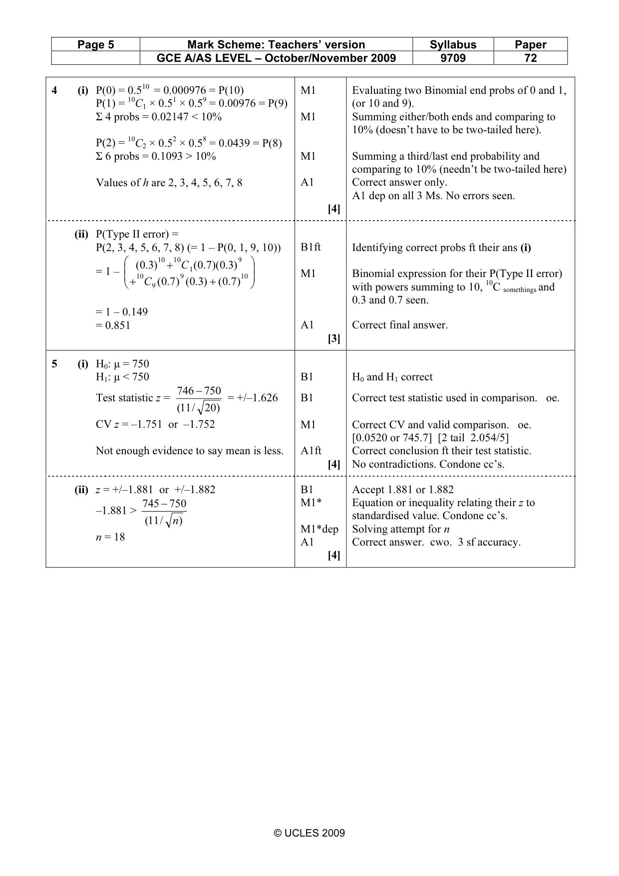 Mark scheme, page 5 of 6