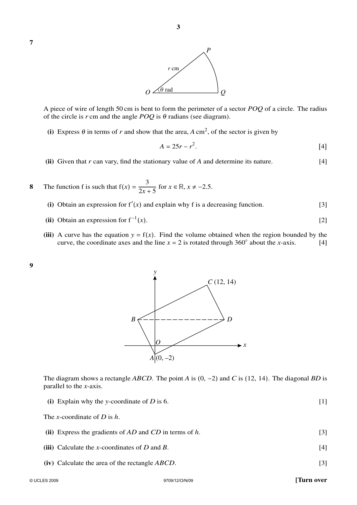 Cambridge A Level Mathematics 9709 2009 Oct/Nov Paper 1 · Variant 2 question paper, page 3 of 4