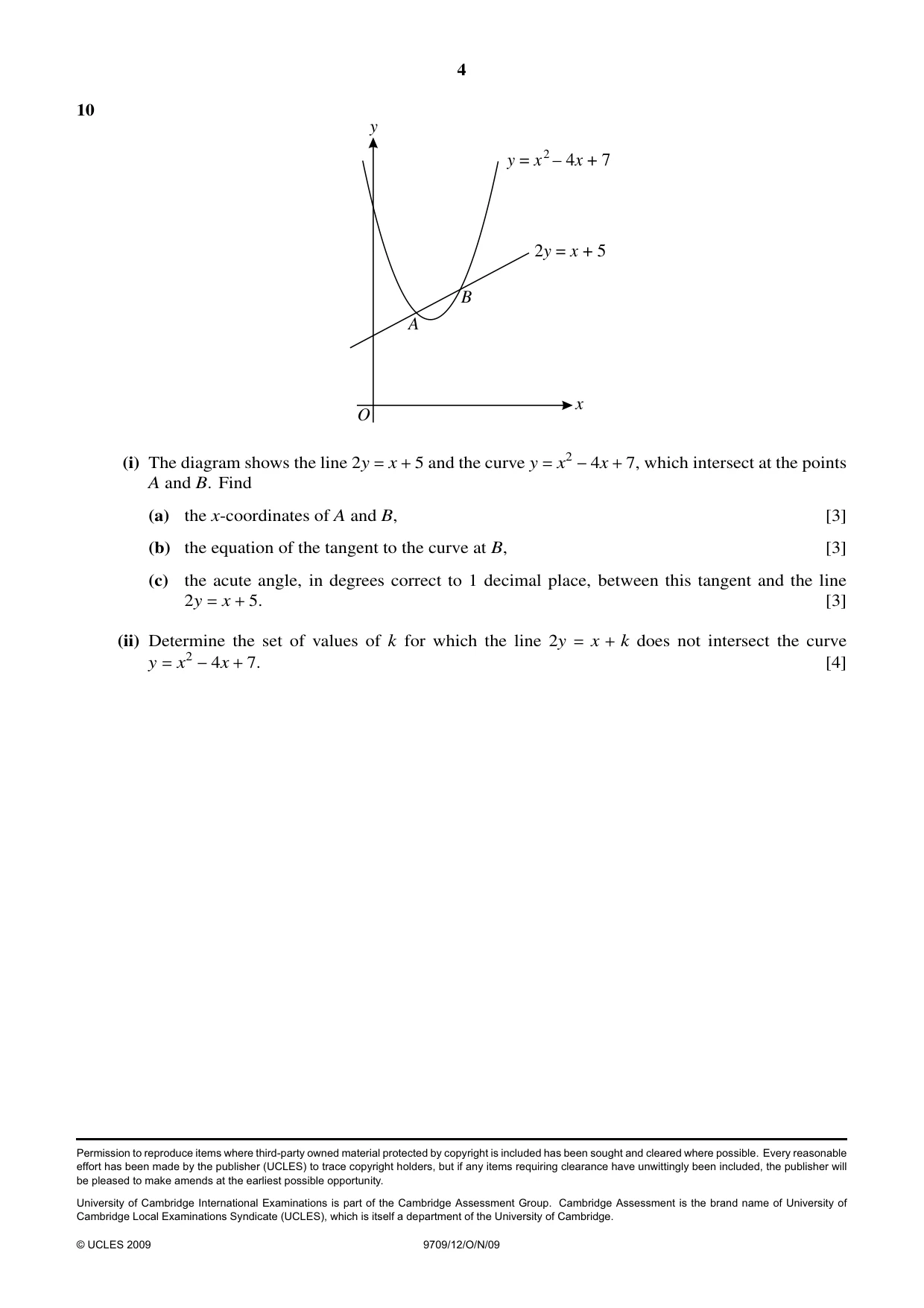 Cambridge A Level Mathematics 9709 2009 Oct/Nov Paper 1 · Variant 2 question paper, page 4 of 4