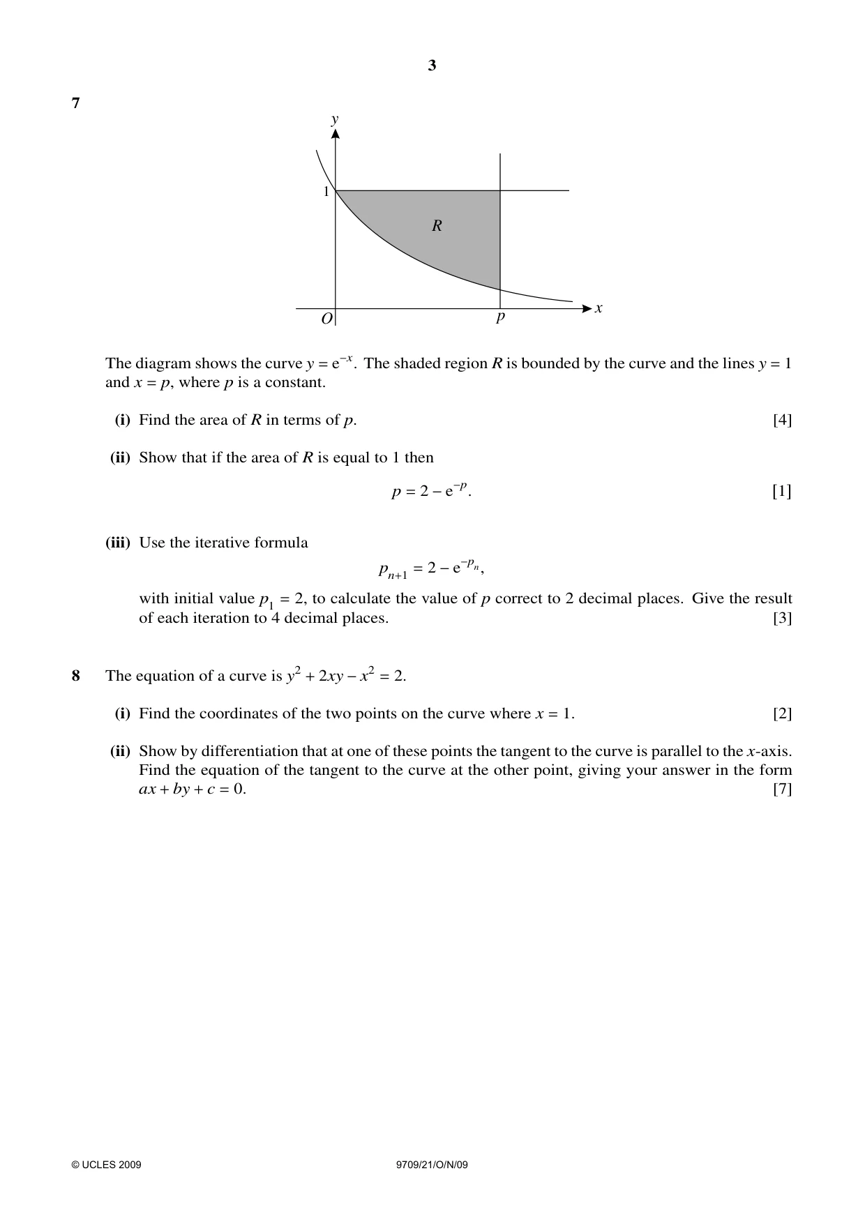 Cambridge A Level Mathematics 9709 2009 Oct/Nov Paper 2 · Variant 1 question paper, page 3 of 4