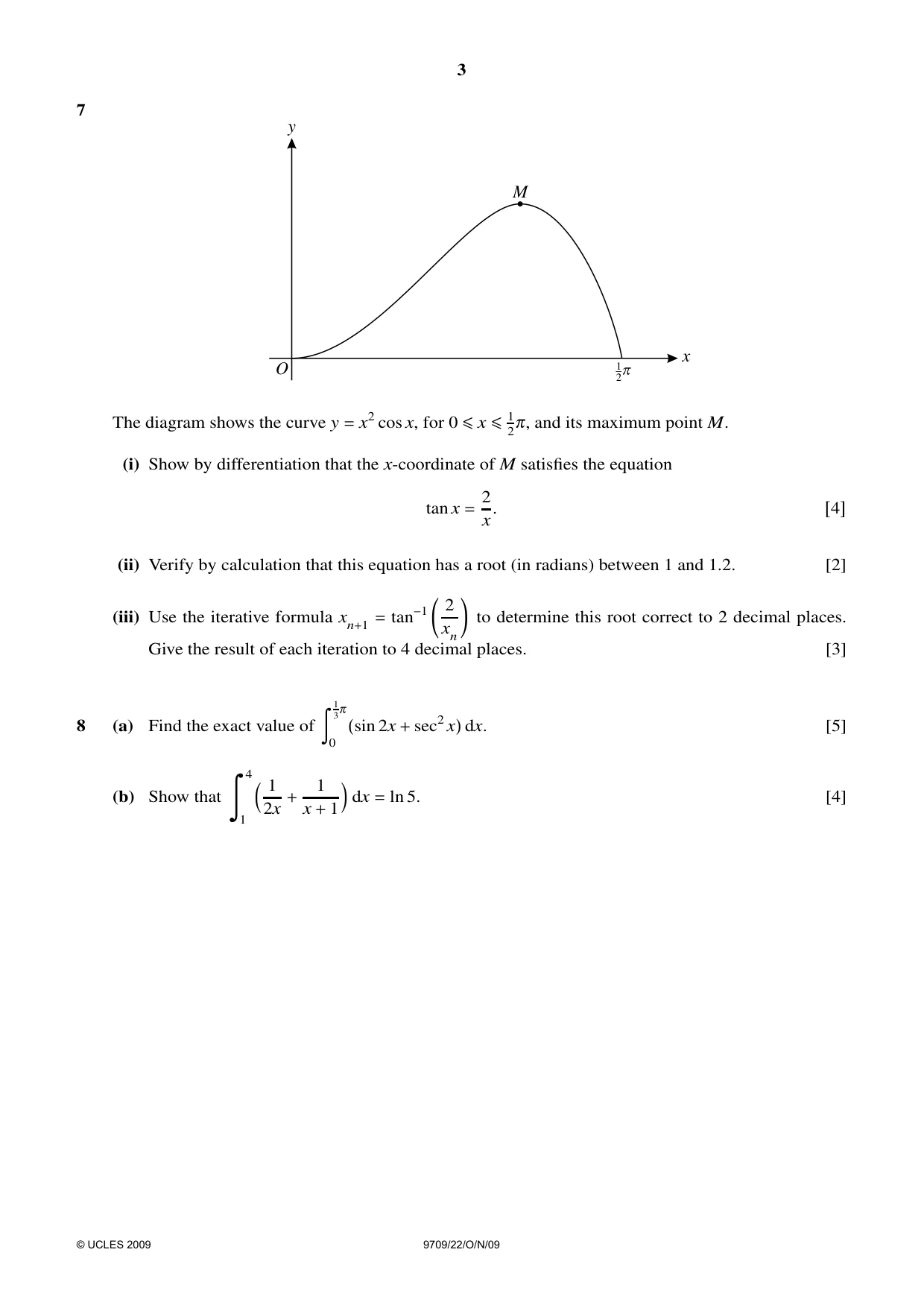 Cambridge A Level Mathematics 9709 2009 Oct/Nov Paper 2 · Variant 2 question paper, page 3 of 4