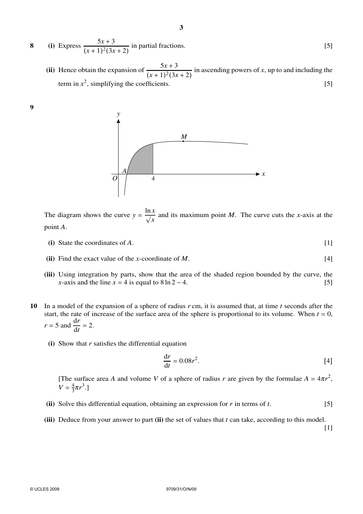 Cambridge A Level Mathematics 9709 2009 Oct/Nov Paper 3 · Variant 1 question paper, page 3 of 4