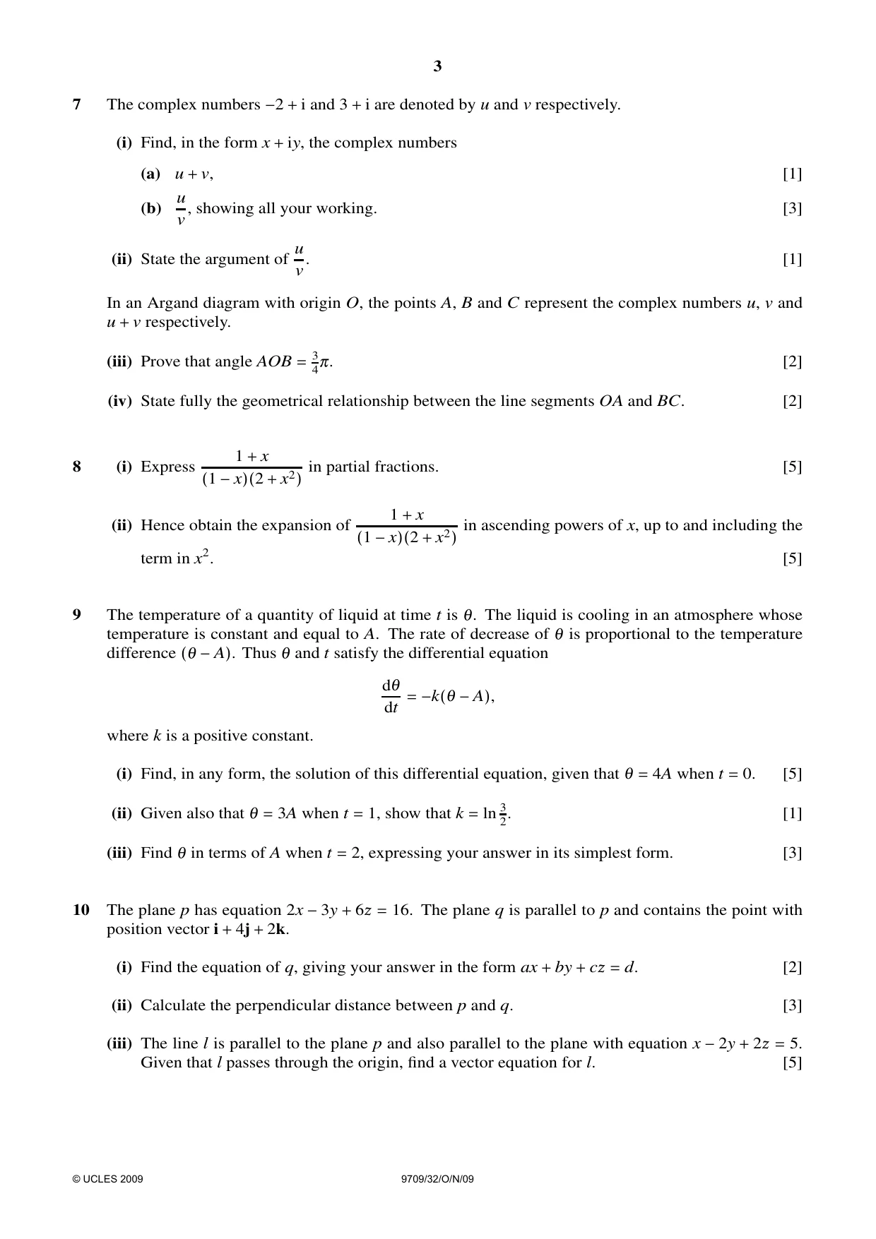 Cambridge A Level Mathematics 9709 2009 Oct/Nov Paper 3 · Variant 2 question paper, page 3 of 4
