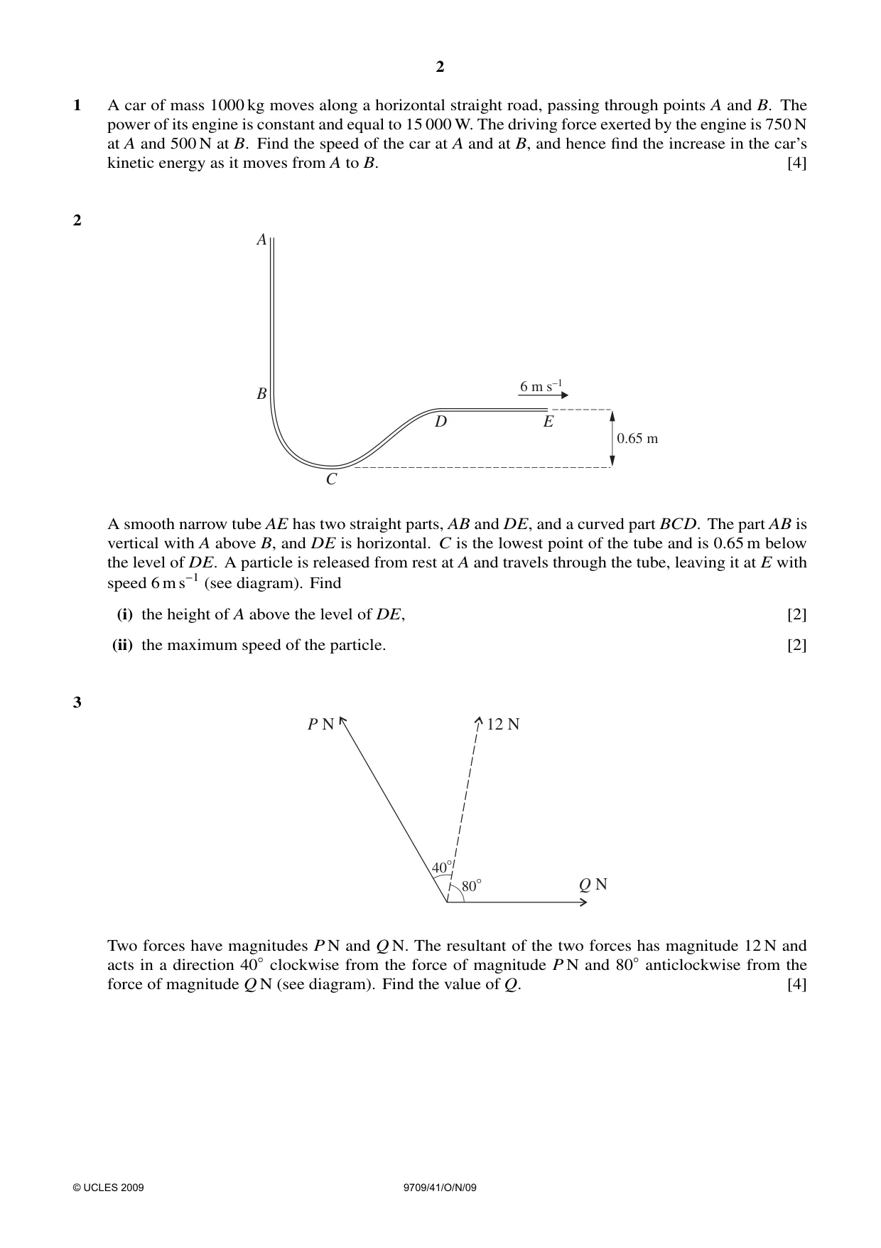 Cambridge A Level Mathematics 9709 2009 Oct/Nov Paper 4 · Variant 1 question paper, page 2 of 4