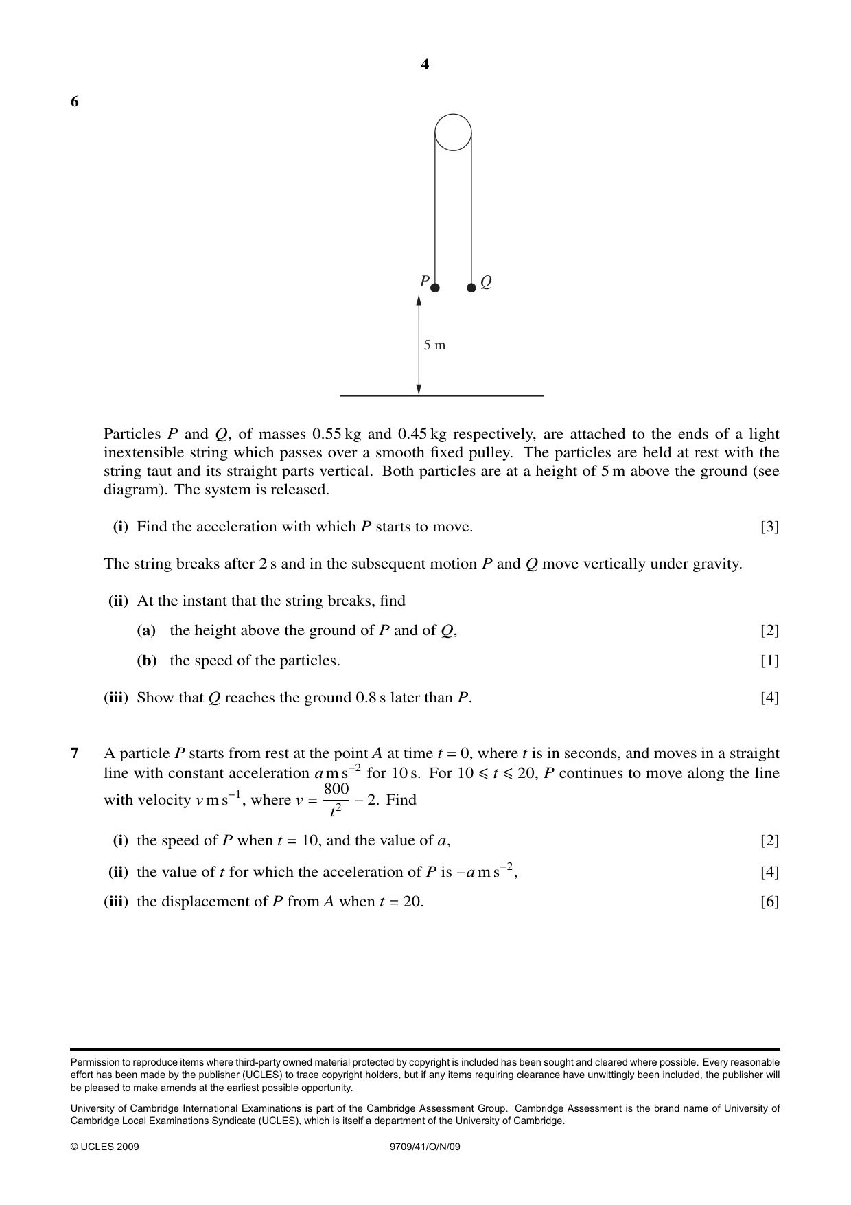 Cambridge A Level Mathematics 9709 2009 Oct/Nov Paper 4 · Variant 1 question paper, page 4 of 4
