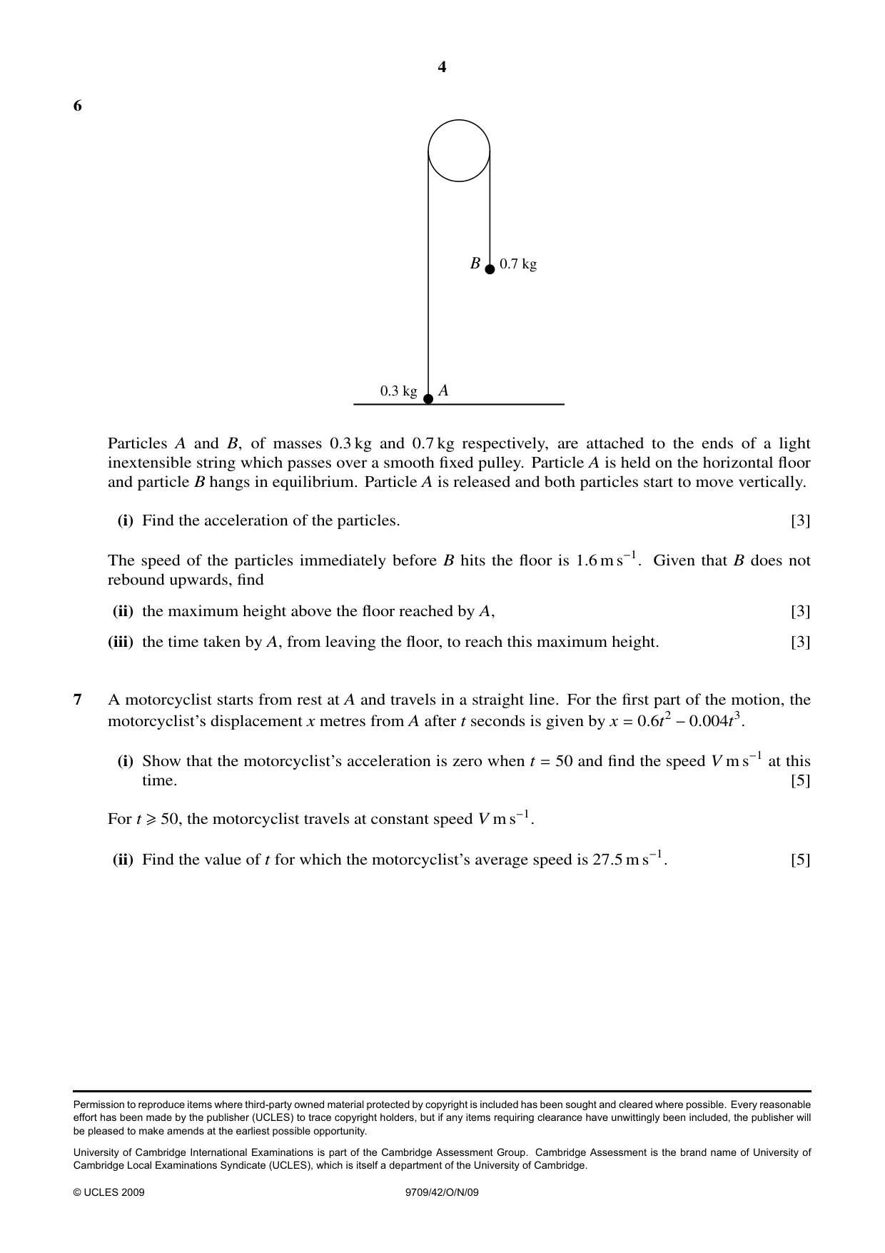 Cambridge A Level Mathematics 9709 2009 Oct/Nov Paper 4 · Variant 2 question paper, page 4 of 4