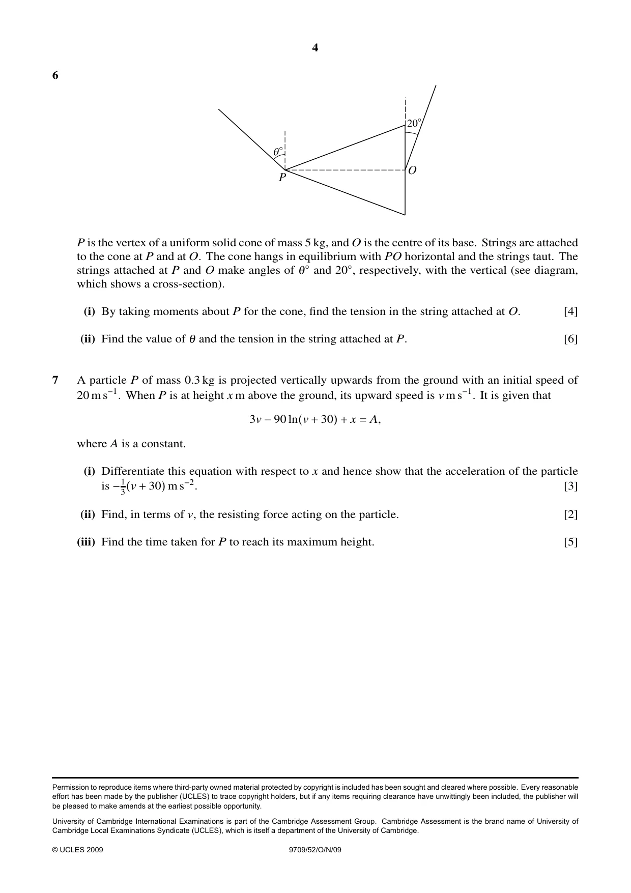 Cambridge A Level Mathematics 9709 2009 Oct/Nov Paper 5 · Variant 2 question paper, page 4 of 4