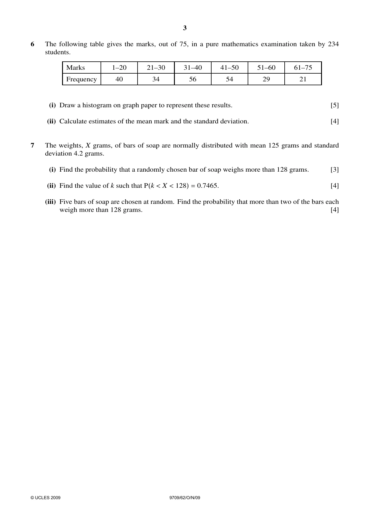 Cambridge A Level Mathematics 9709 2009 Oct/Nov Paper 6 · Variant 2 question paper, page 3 of 4