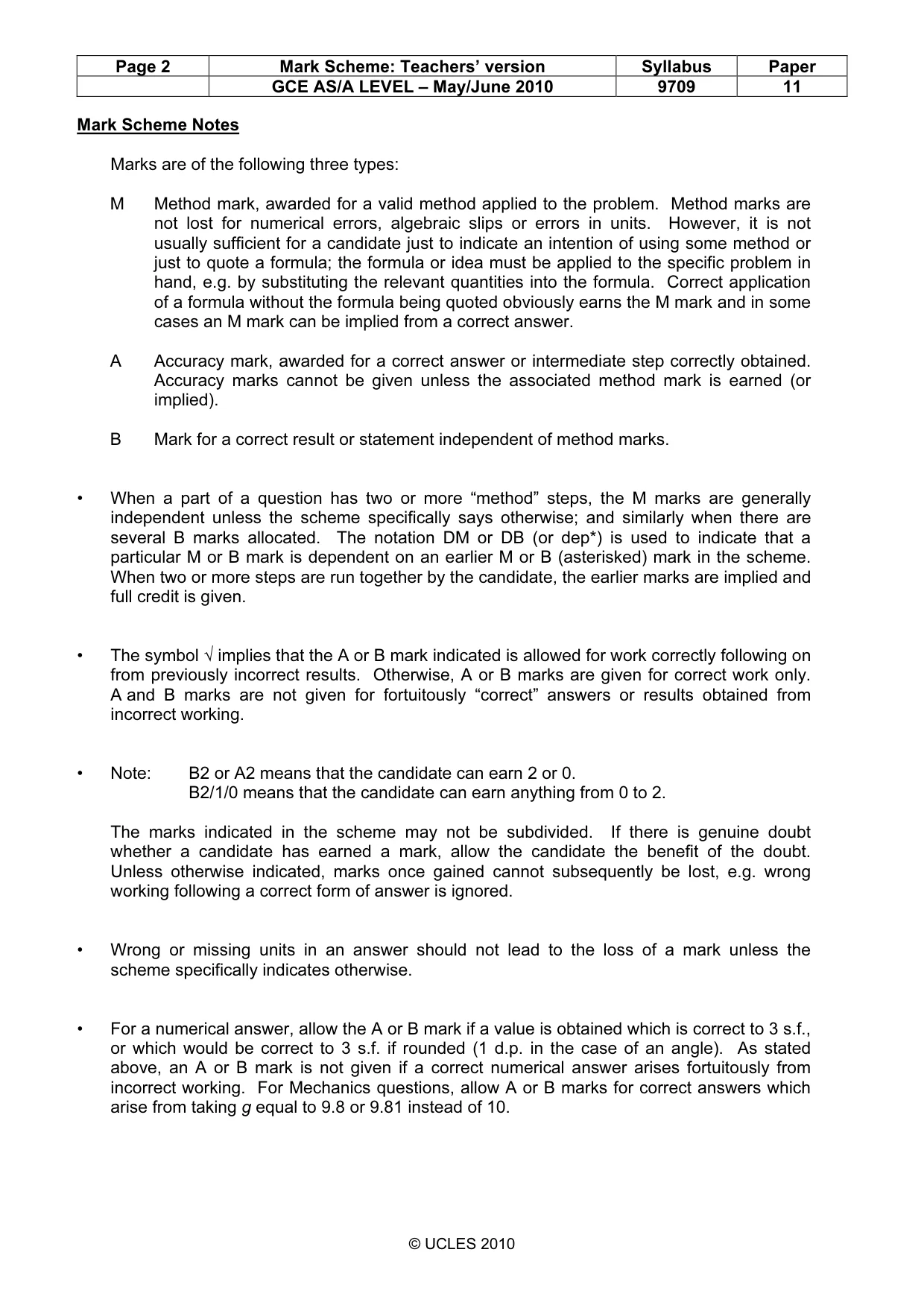 Mark scheme, page 2 of 6