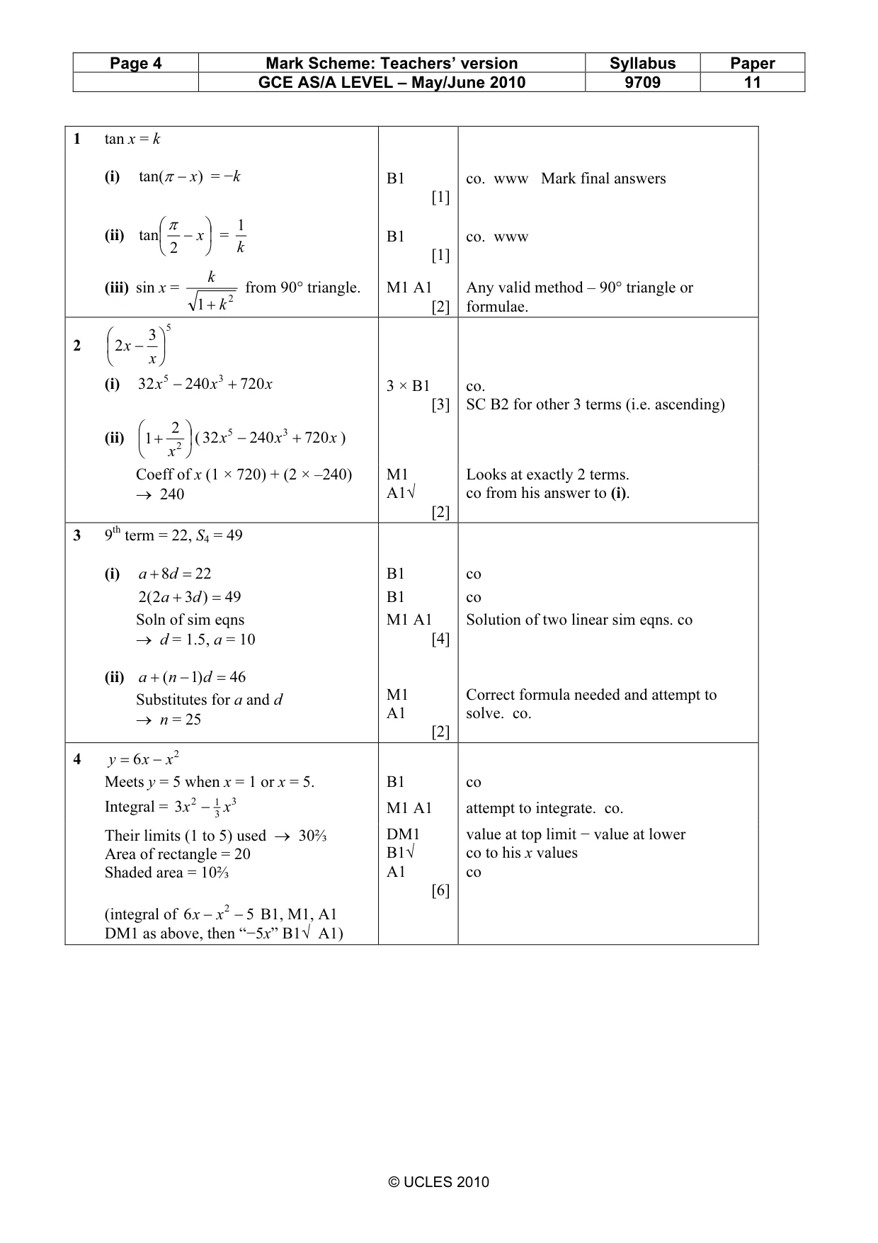 Mark scheme, page 4 of 6