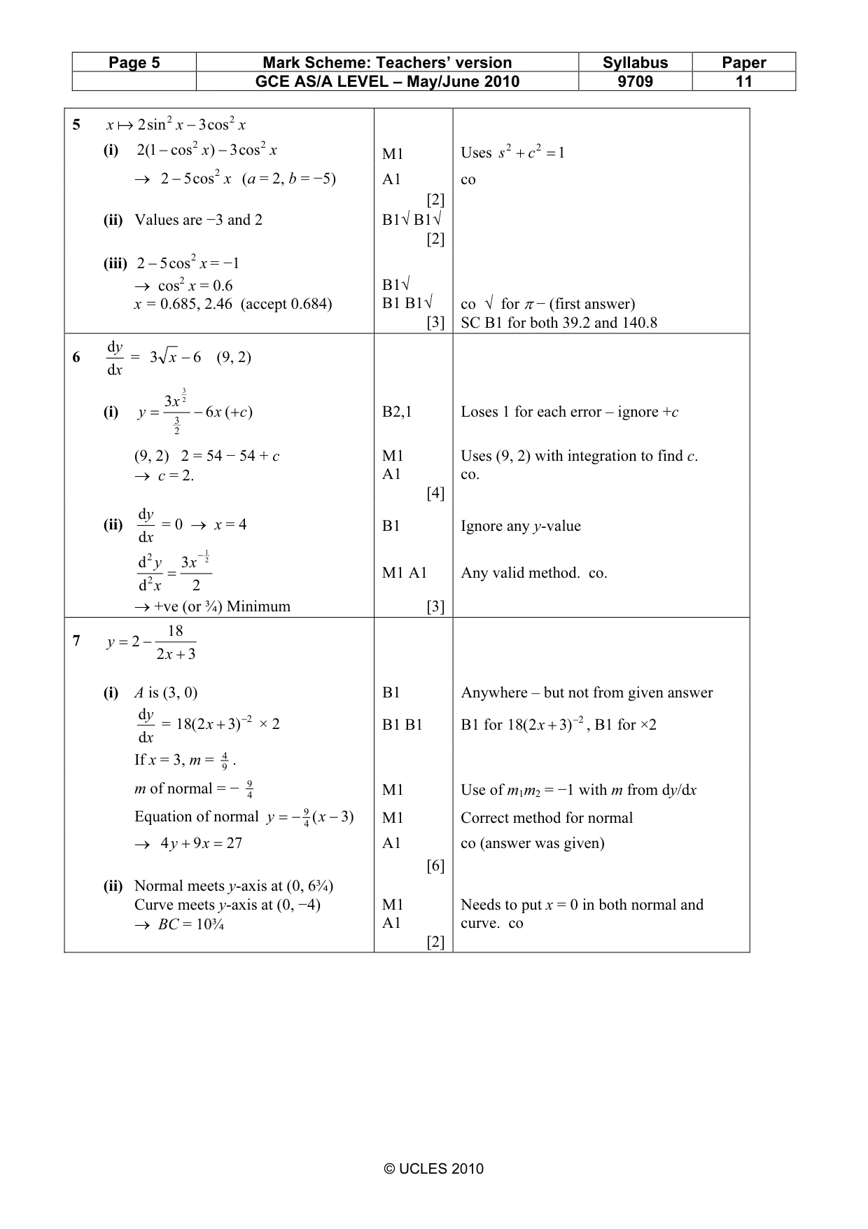 Mark scheme, page 5 of 6