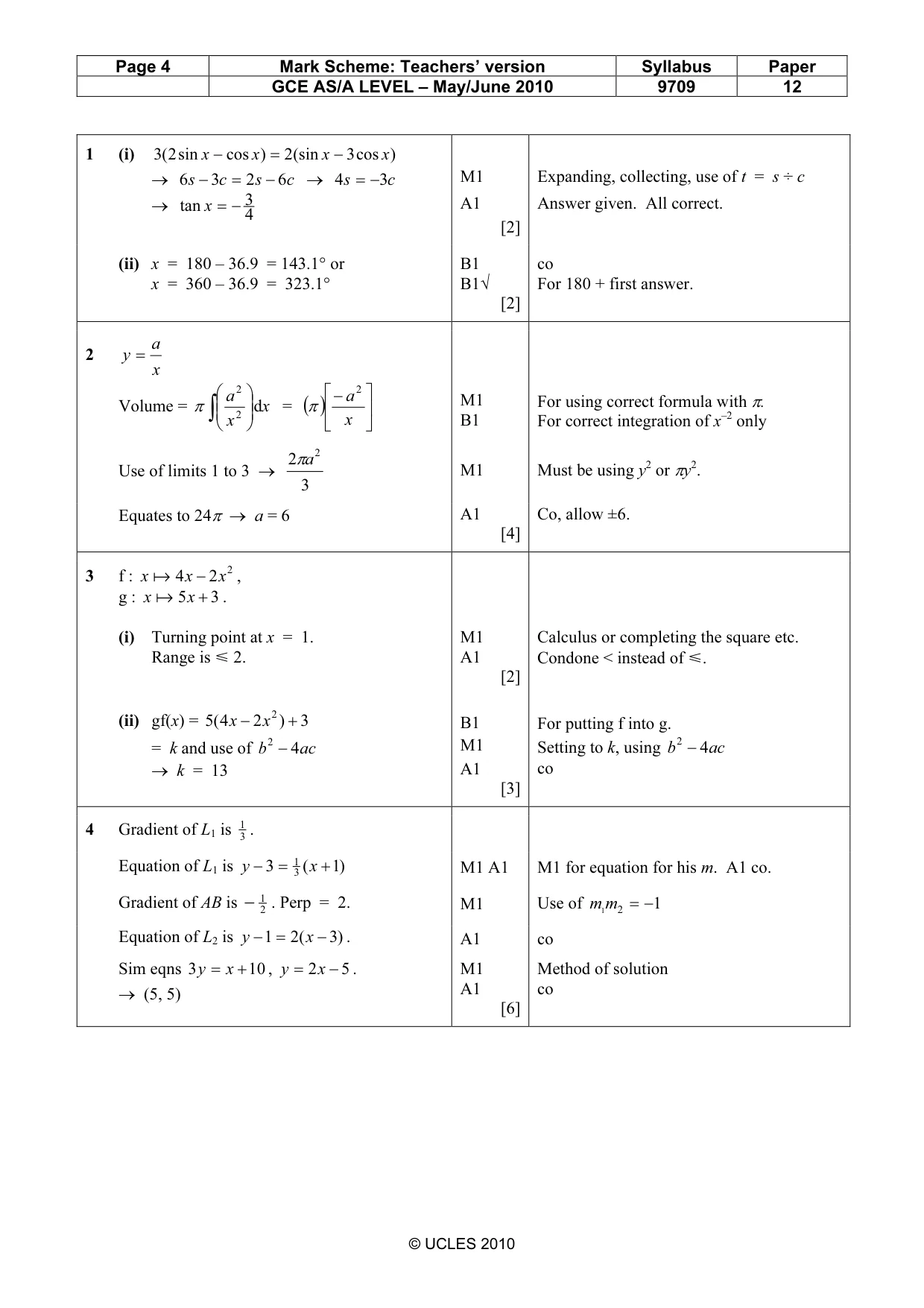 Mark scheme, page 4 of 6