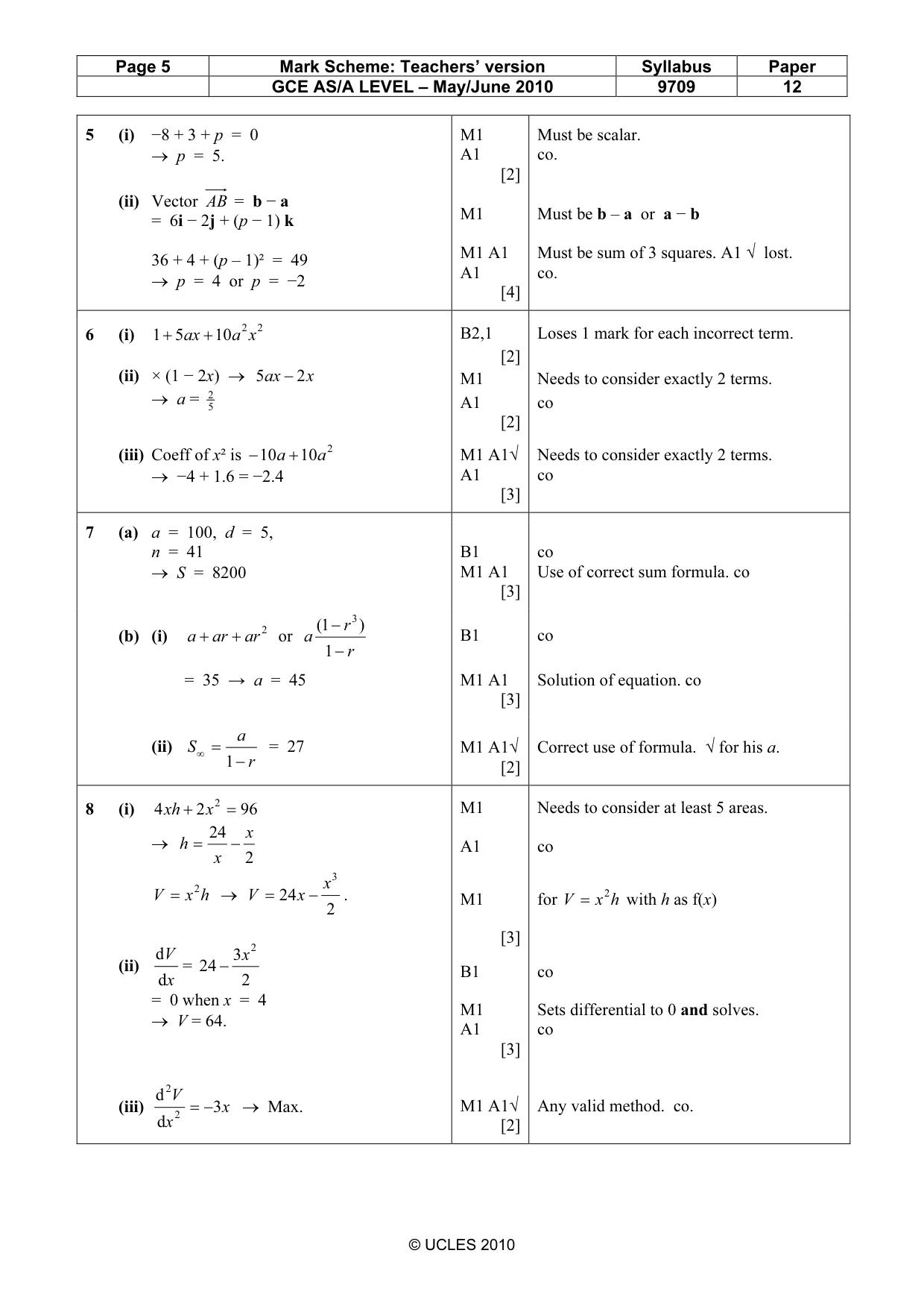 Mark scheme, page 5 of 6