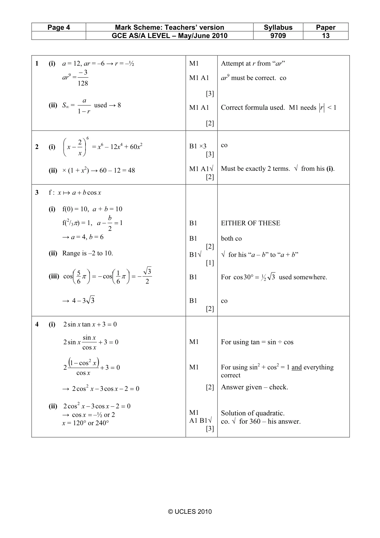 Mark scheme, page 4 of 6