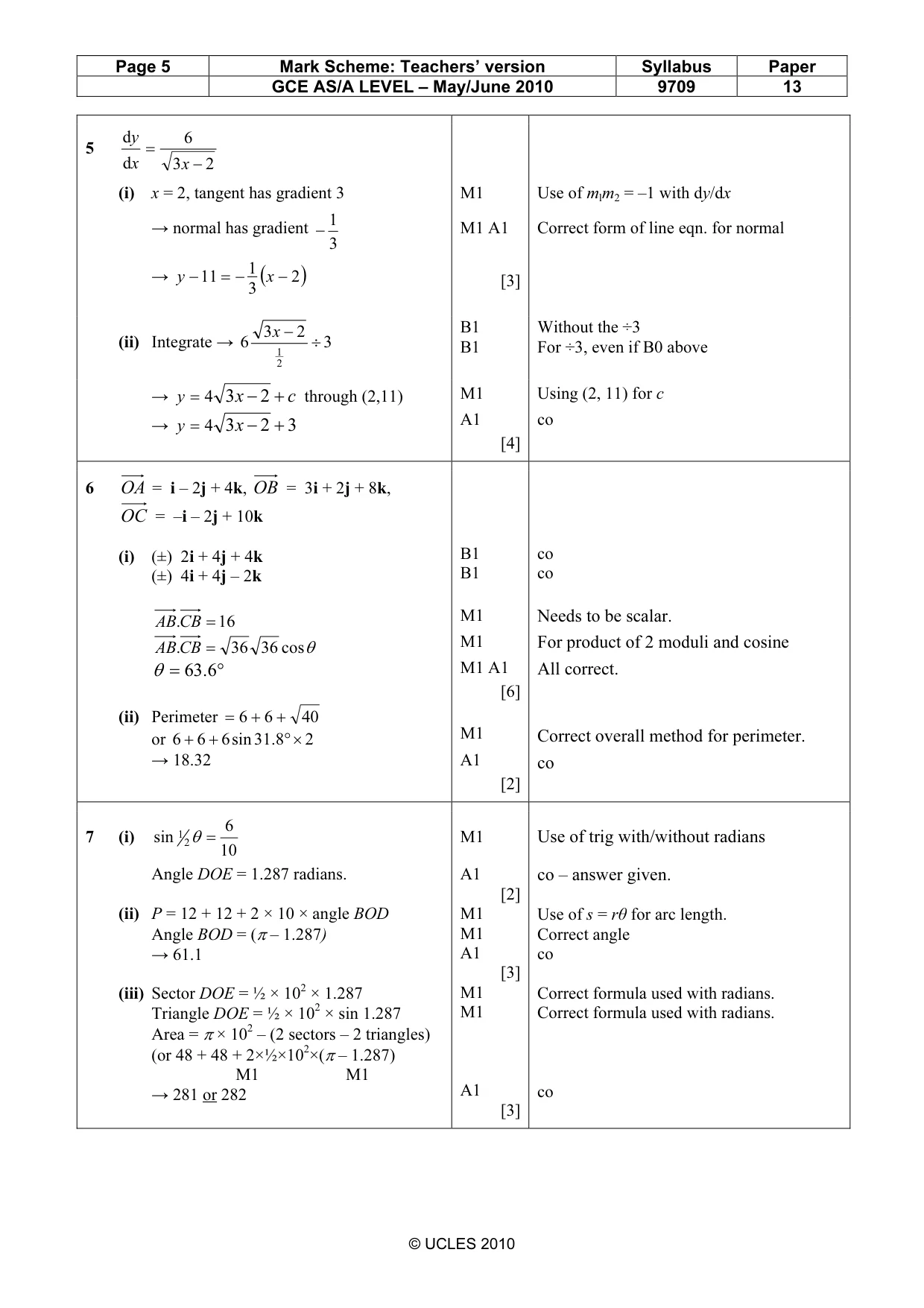 Mark scheme, page 5 of 6
