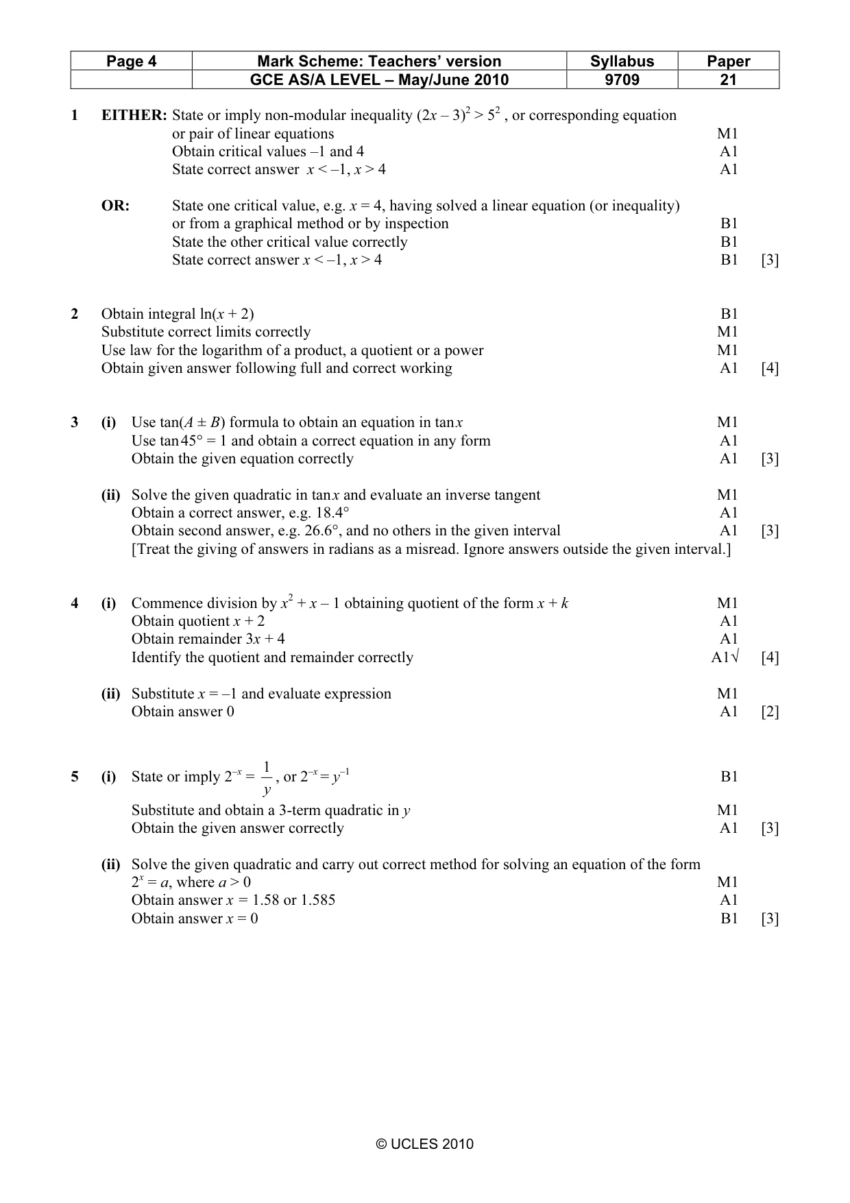 Mark scheme, page 4 of 5