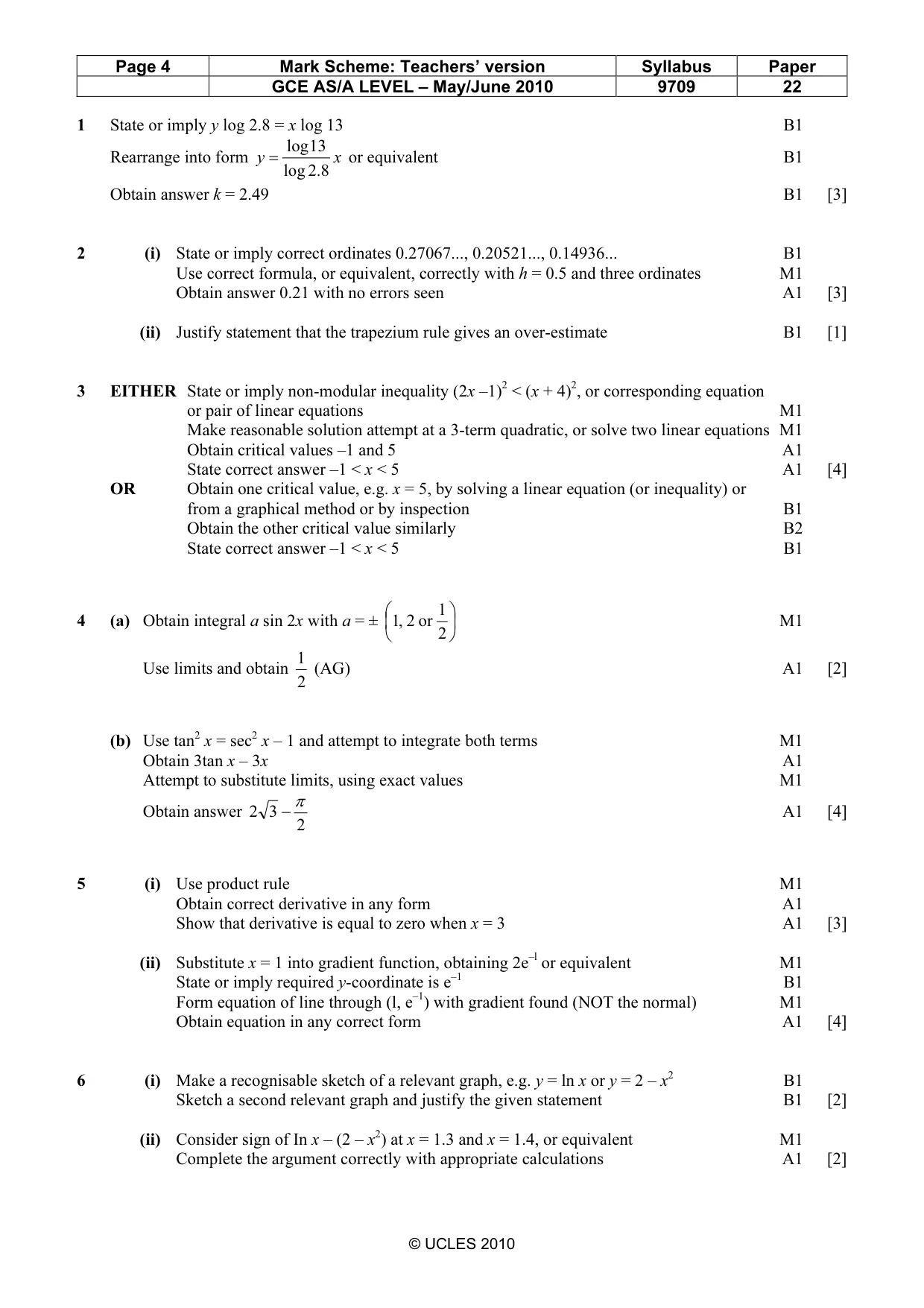 Mark scheme, page 4 of 5