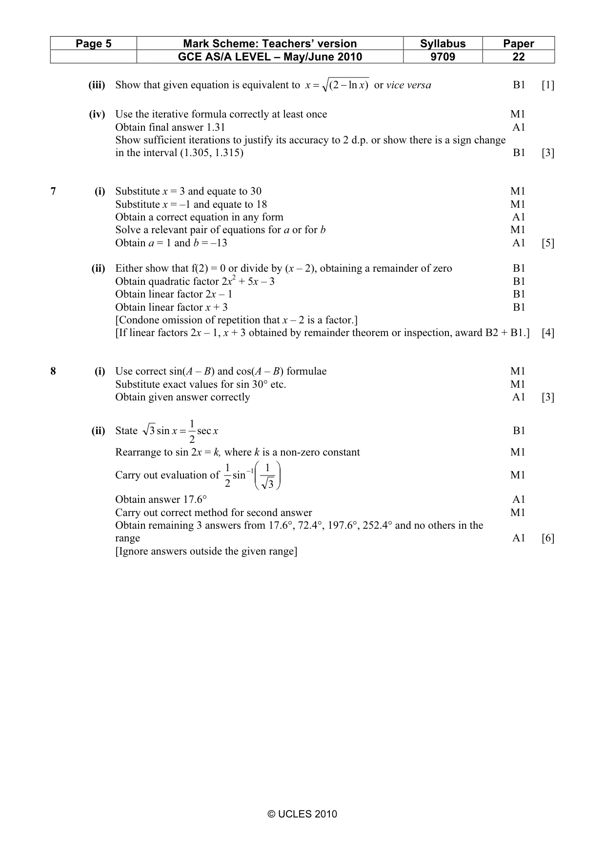 Mark scheme, page 5 of 5